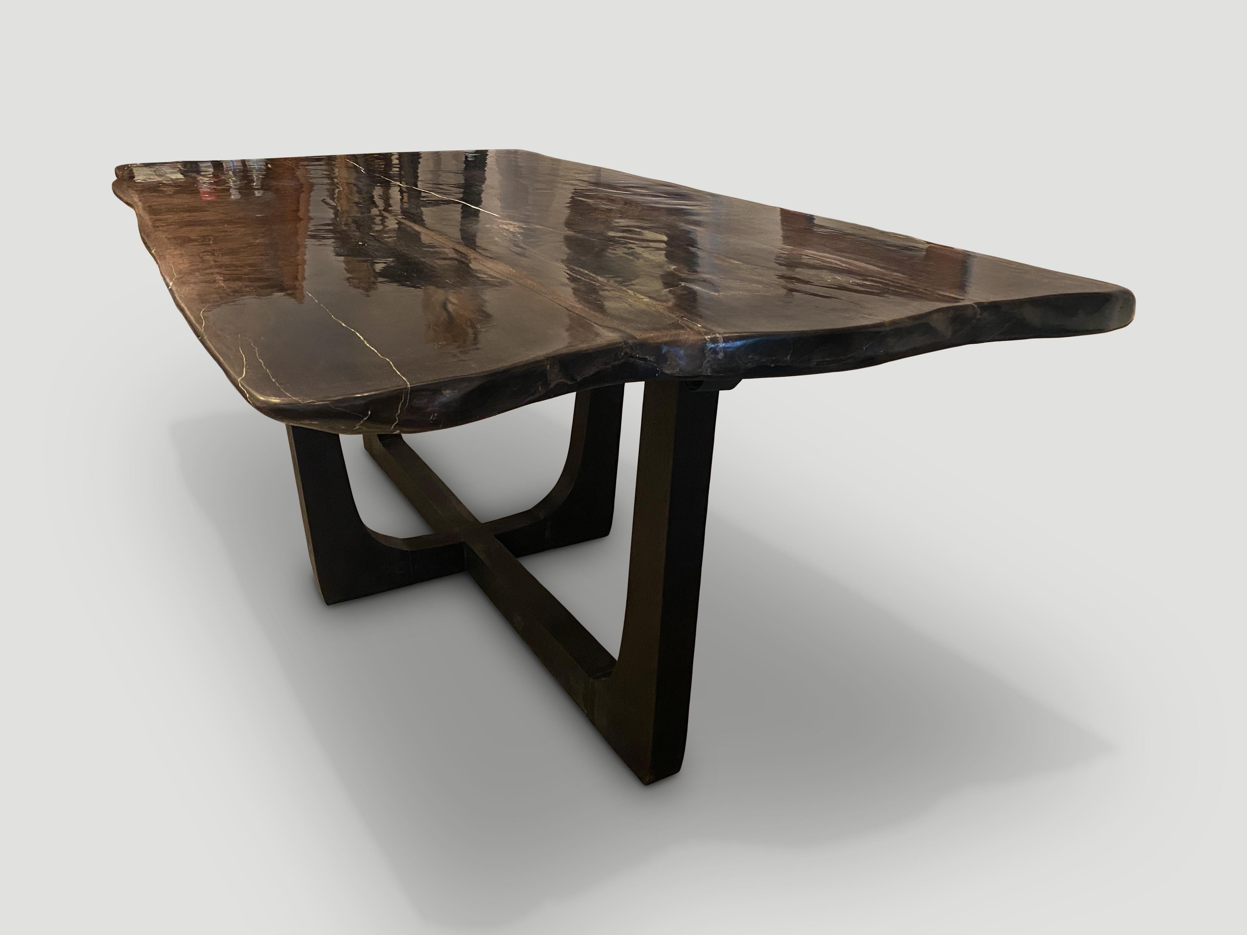 Andrianna Shamaris Live Edge Super Smooth Petrified Wood Dining Table In Excellent Condition For Sale In New York, NY