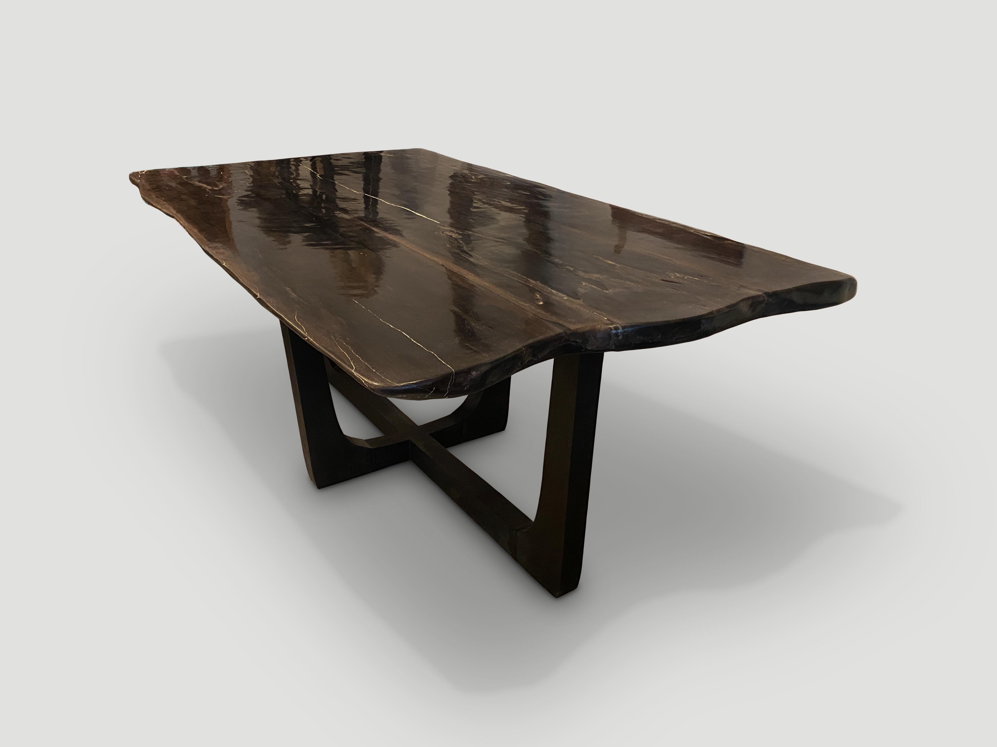 Contemporary Andrianna Shamaris Live Edge Super Smooth Petrified Wood Dining Table For Sale