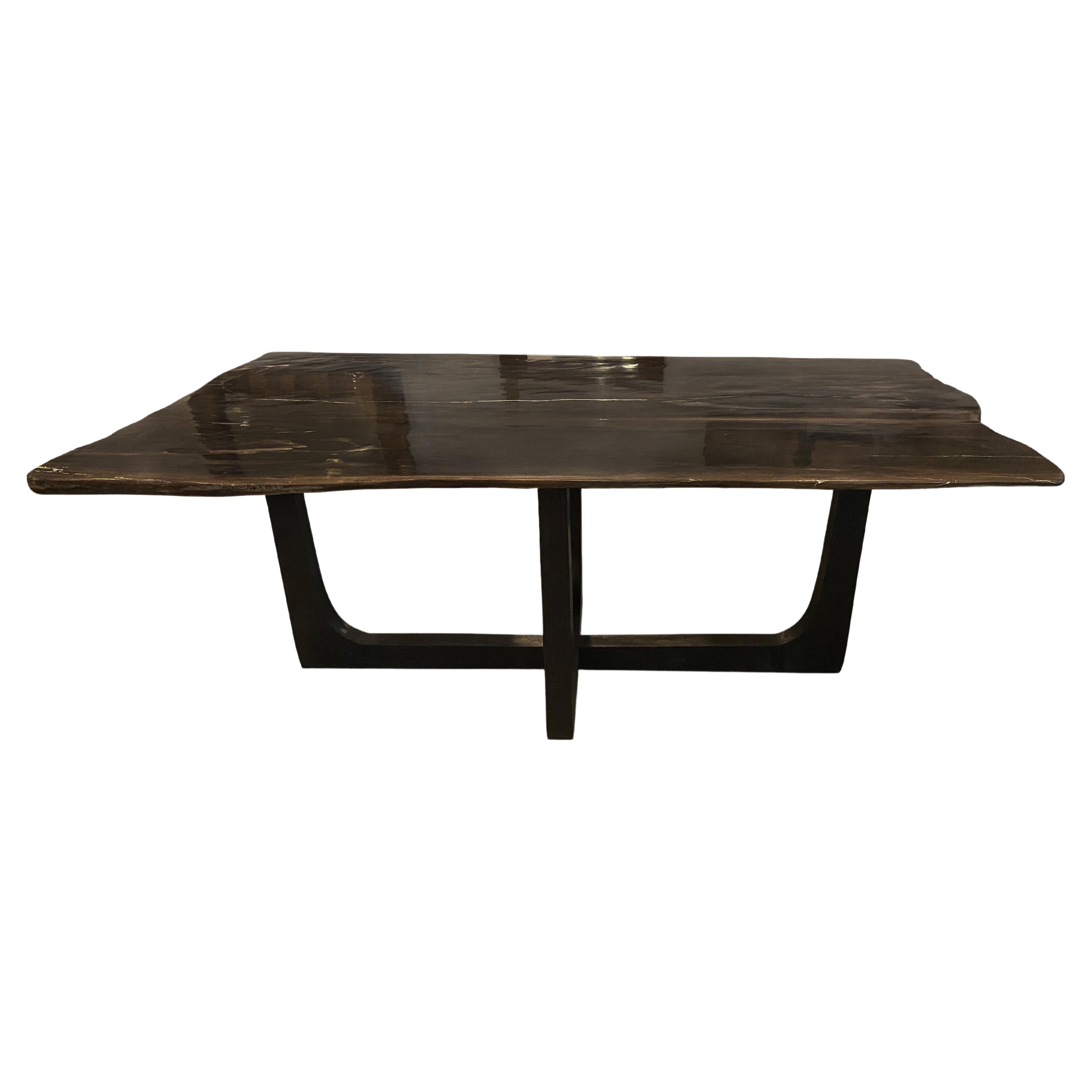 Andrianna Shamaris Live Edge Super Smooth Petrified Wood Dining Table For Sale