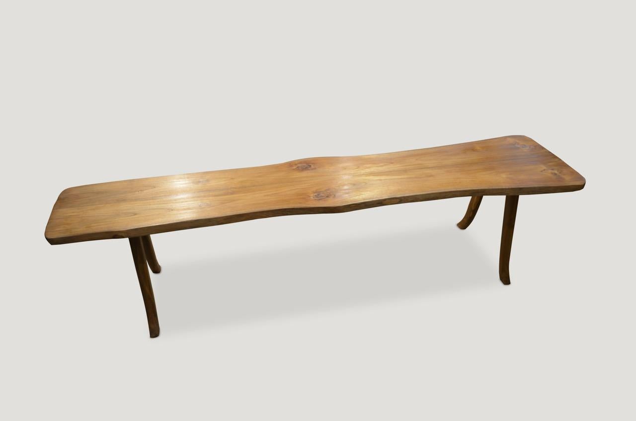 Andrianna Shamaris Live Edge Teak Wood Bench In Excellent Condition In New York, NY