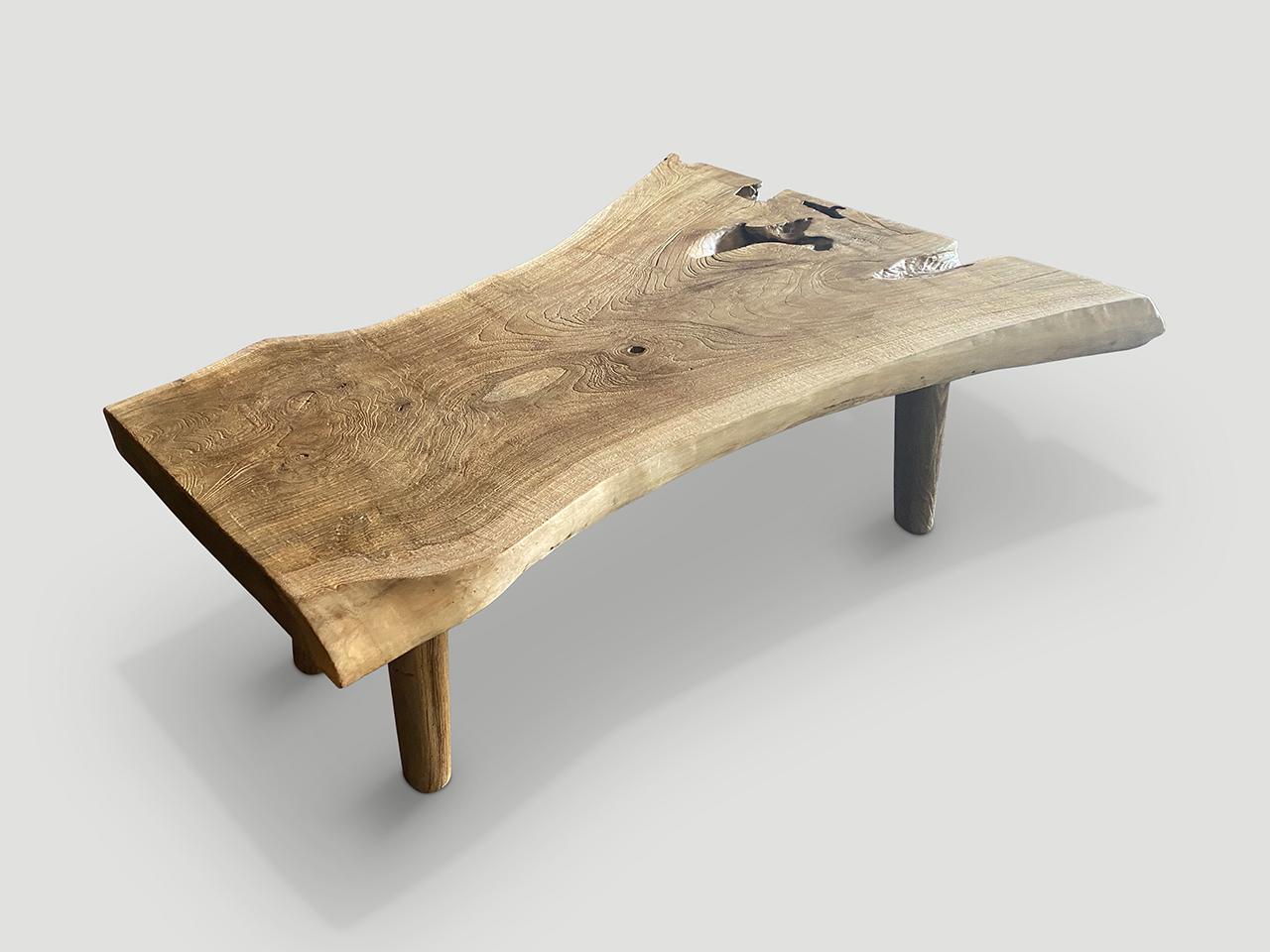 Andrianna Shamaris Live Edge Teak Wood Coffee Table In Excellent Condition For Sale In New York, NY
