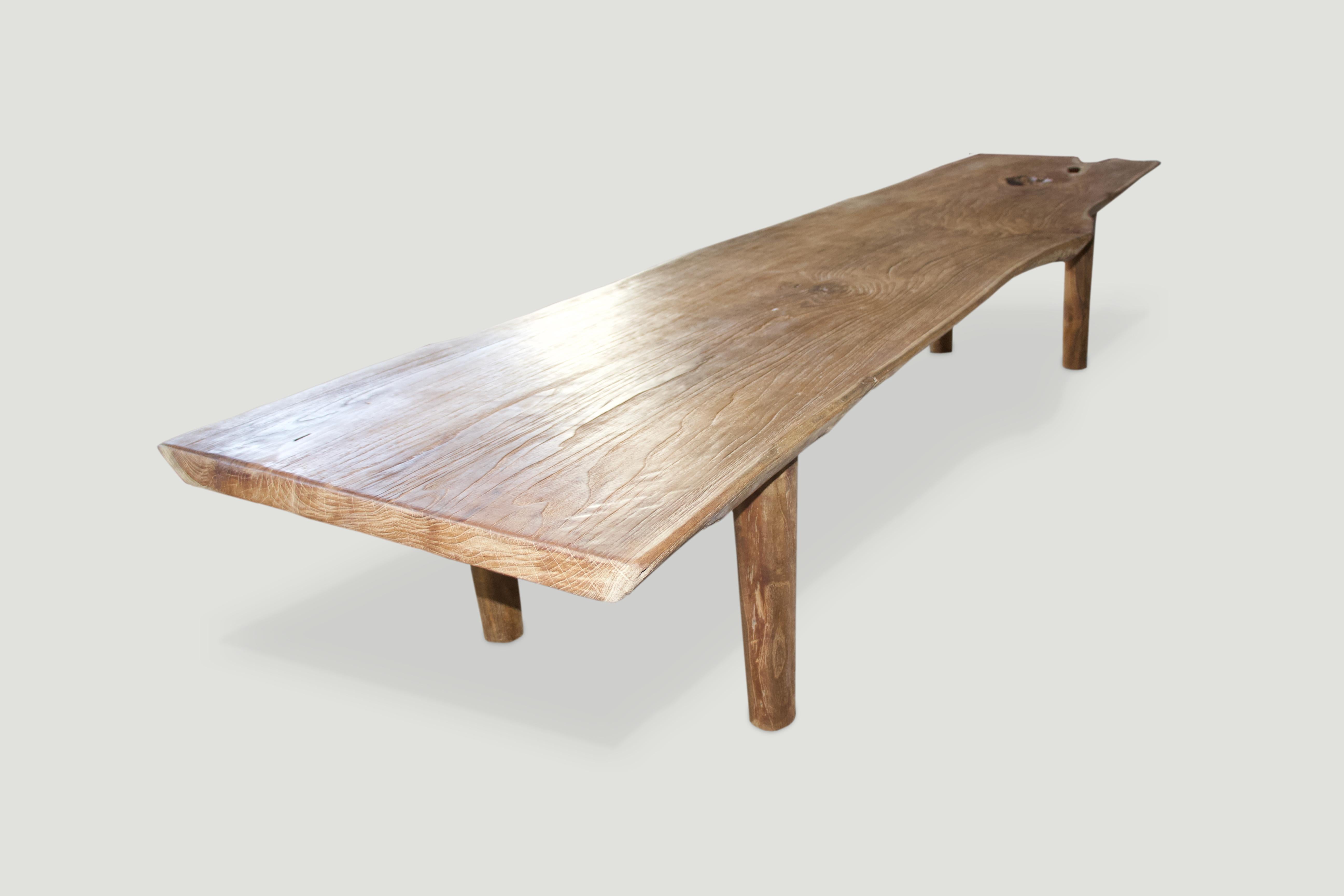 Organic Modern Andrianna Shamaris Live Edge Teak Wood Coffee Table or Bench