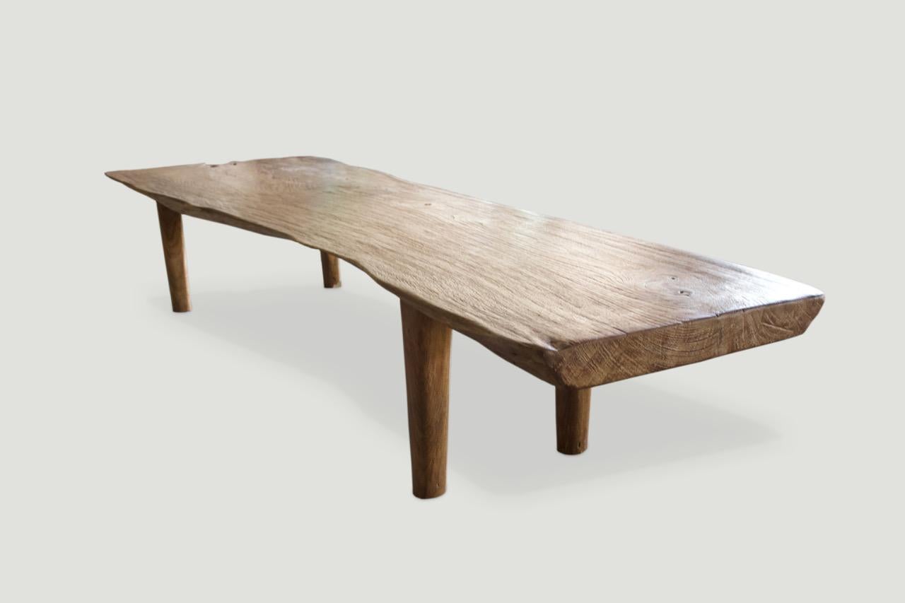 Organic Modern Andrianna Shamaris Live Edge Teak Wood Coffee Table or Bench For Sale