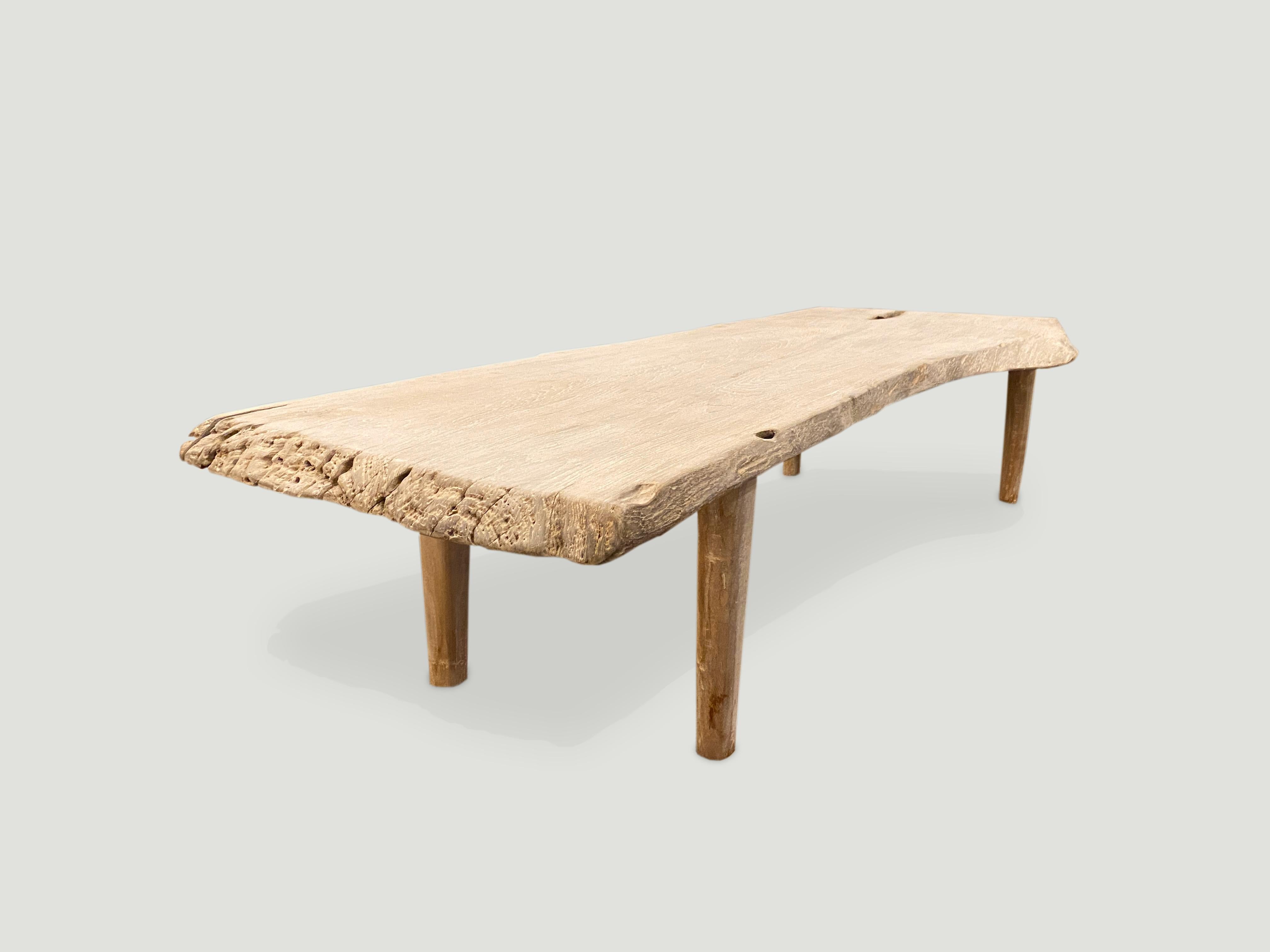 Contemporary Andrianna Shamaris Live Edge Teak Wood Coffee Table or Bench For Sale