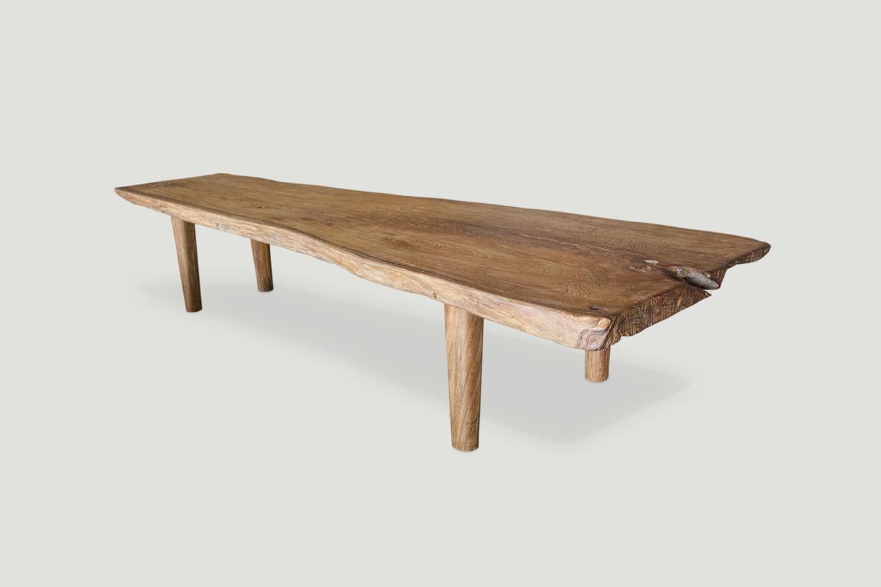 Contemporary Andrianna Shamaris Live Edge Teak Wood Coffee Table or Bench For Sale