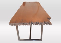 Andrianna Shamaris Live Edge Teak Dining Table, Modern Steel Base