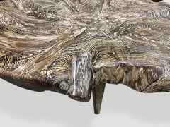 Andrianna Shamaris Live Edge Teak Wood Three Leg Cerused Side Table