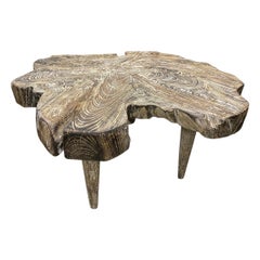 Andrianna Shamaris Live Edge Teak Wood Three Leg Cerused Side Table