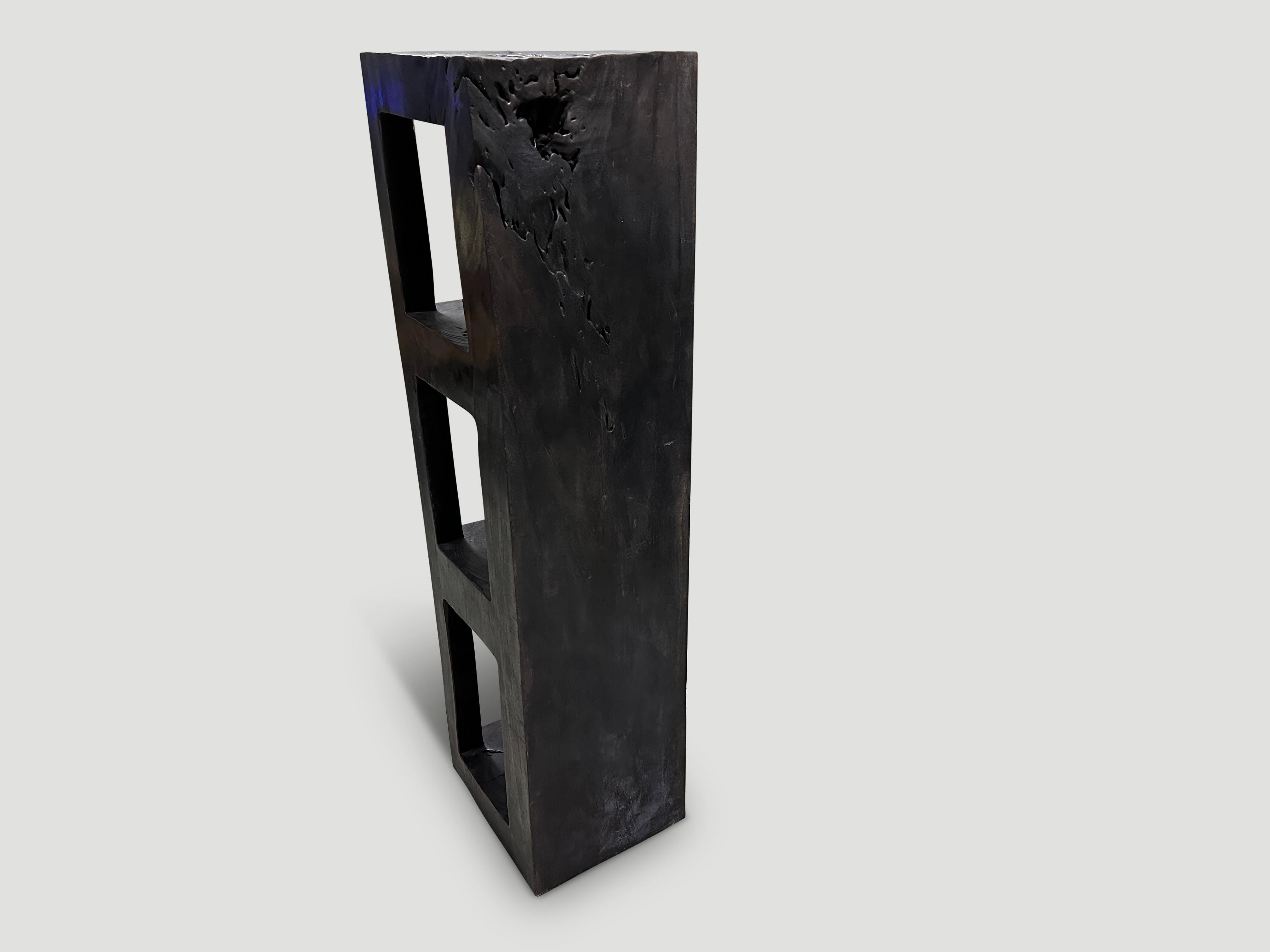 Andrianna Shamaris Log Style Teak Wood Charred Shelf In Excellent Condition For Sale In New York, NY