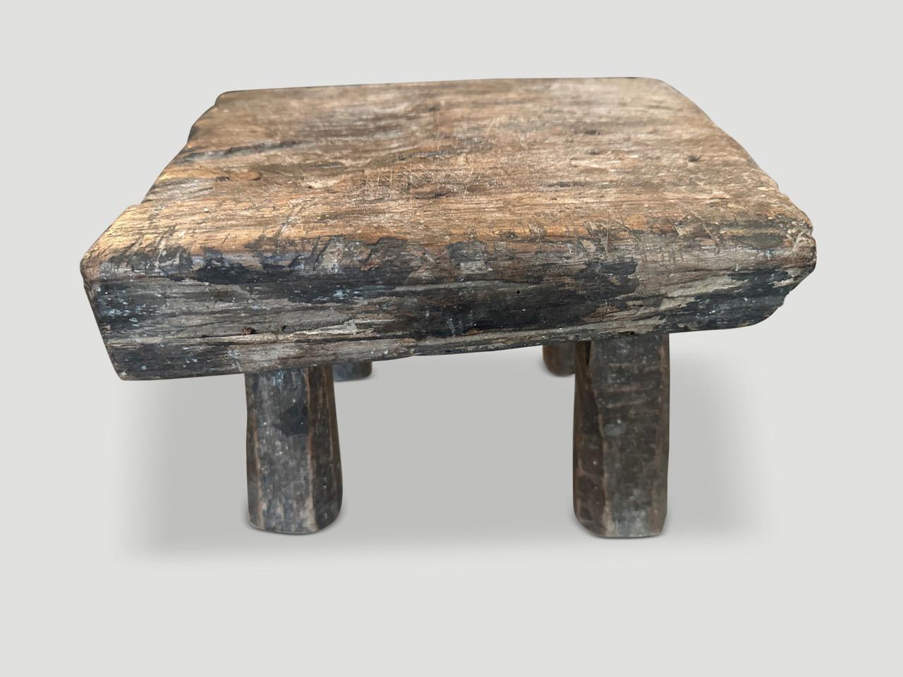 Rustic two inch thick top stool or side table. Circa 1950.

This side table or stool was hand made in the spirit of Wabi-Sabi, a Japanese philosophy that beauty can be found in imperfection and impermanence. It is a beauty of things modest and