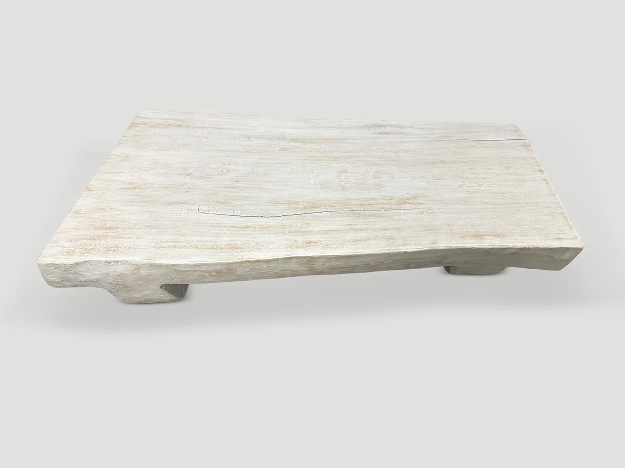 Organic Modern Andrianna Shamaris Low Minimalist White Washed Coffee Table For Sale