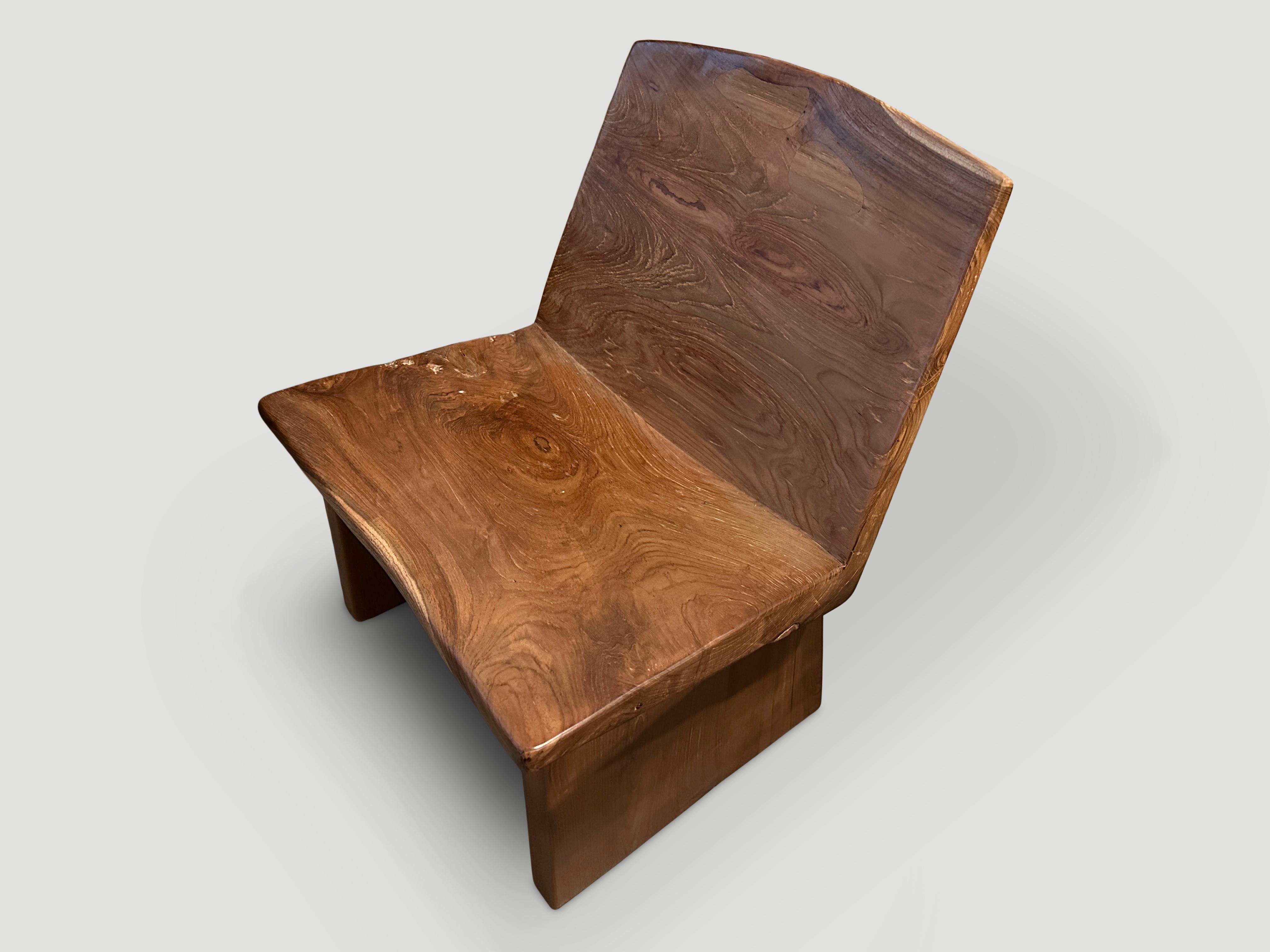 Organic Modern Andrianna Shamaris Low Wabi Sabi Teak Wood Chair or Side Table For Sale