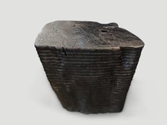 Andrianna Shamaris Teak Wood Side Table, Hand-Carved, Wabi-Sabi Style