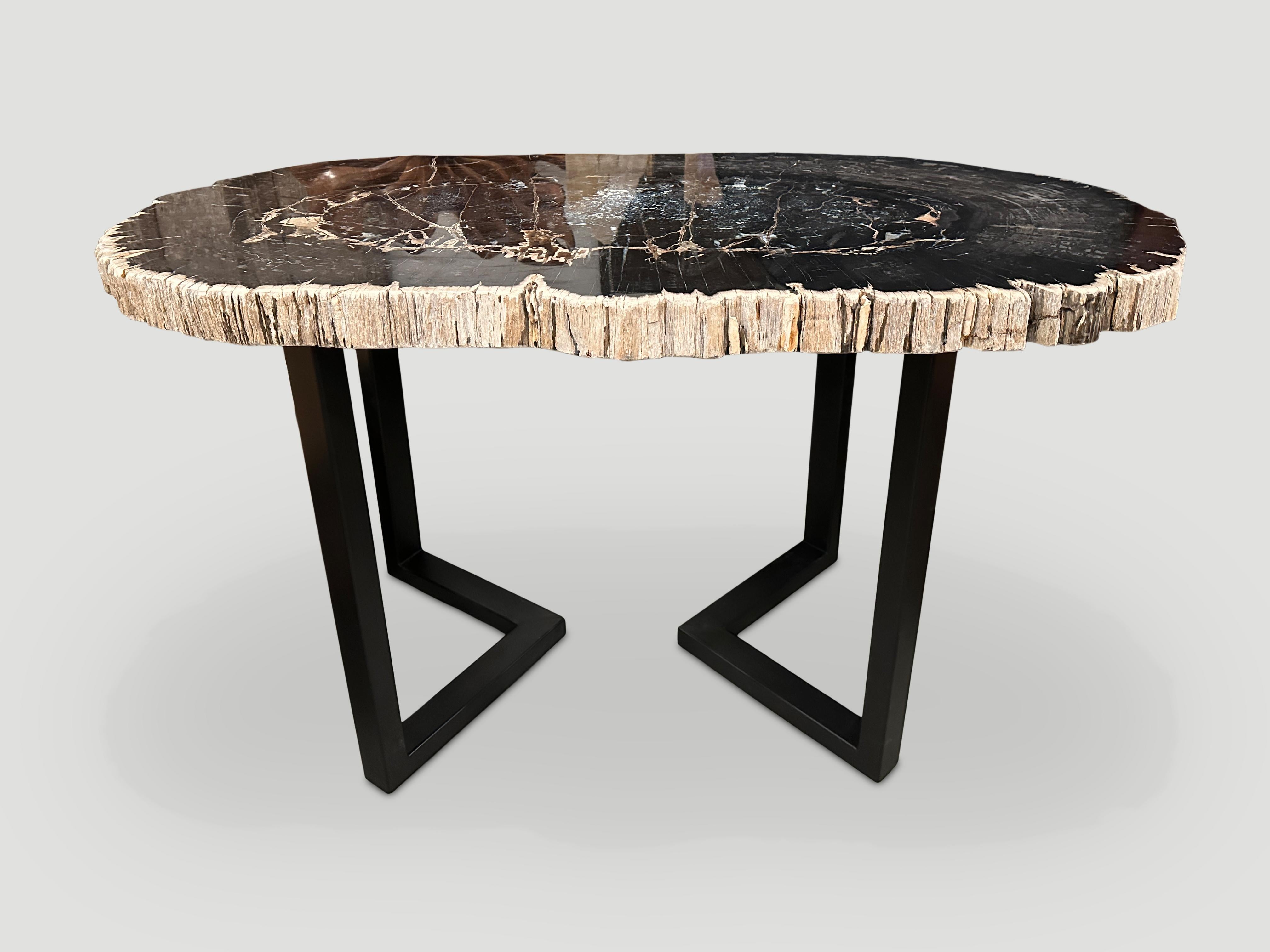 Andrianna Shamaris, prächtiger großer Tisch aus versteinertem Holz (Metall) im Angebot