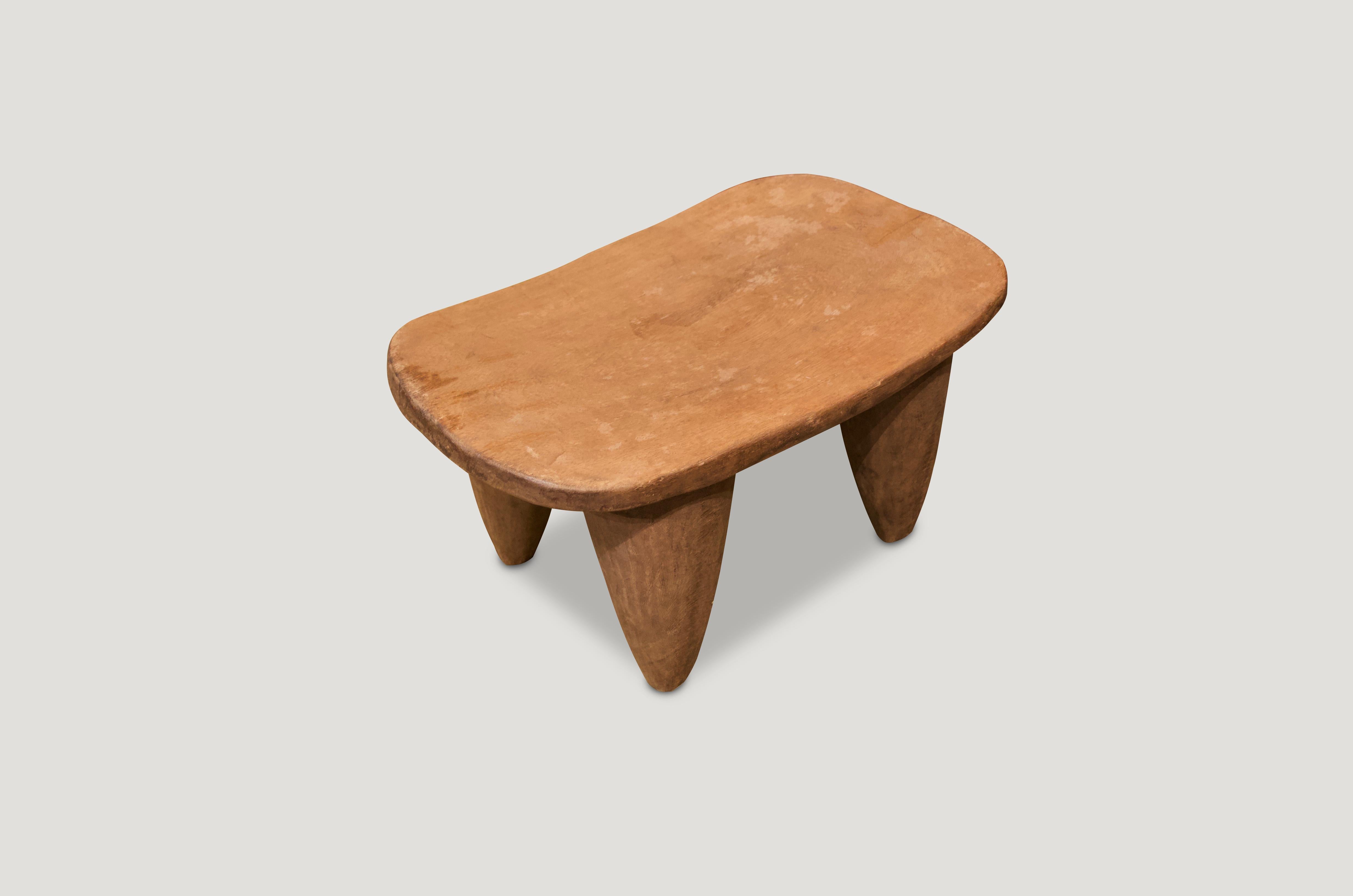 Antique side table or stool carved from a single piece of mahogany wood.

This side table or stool was sourced in the spirit of wabi-sabi, a Japanese philosophy that beauty can be found in imperfection and impermanence. It’s a beauty of things