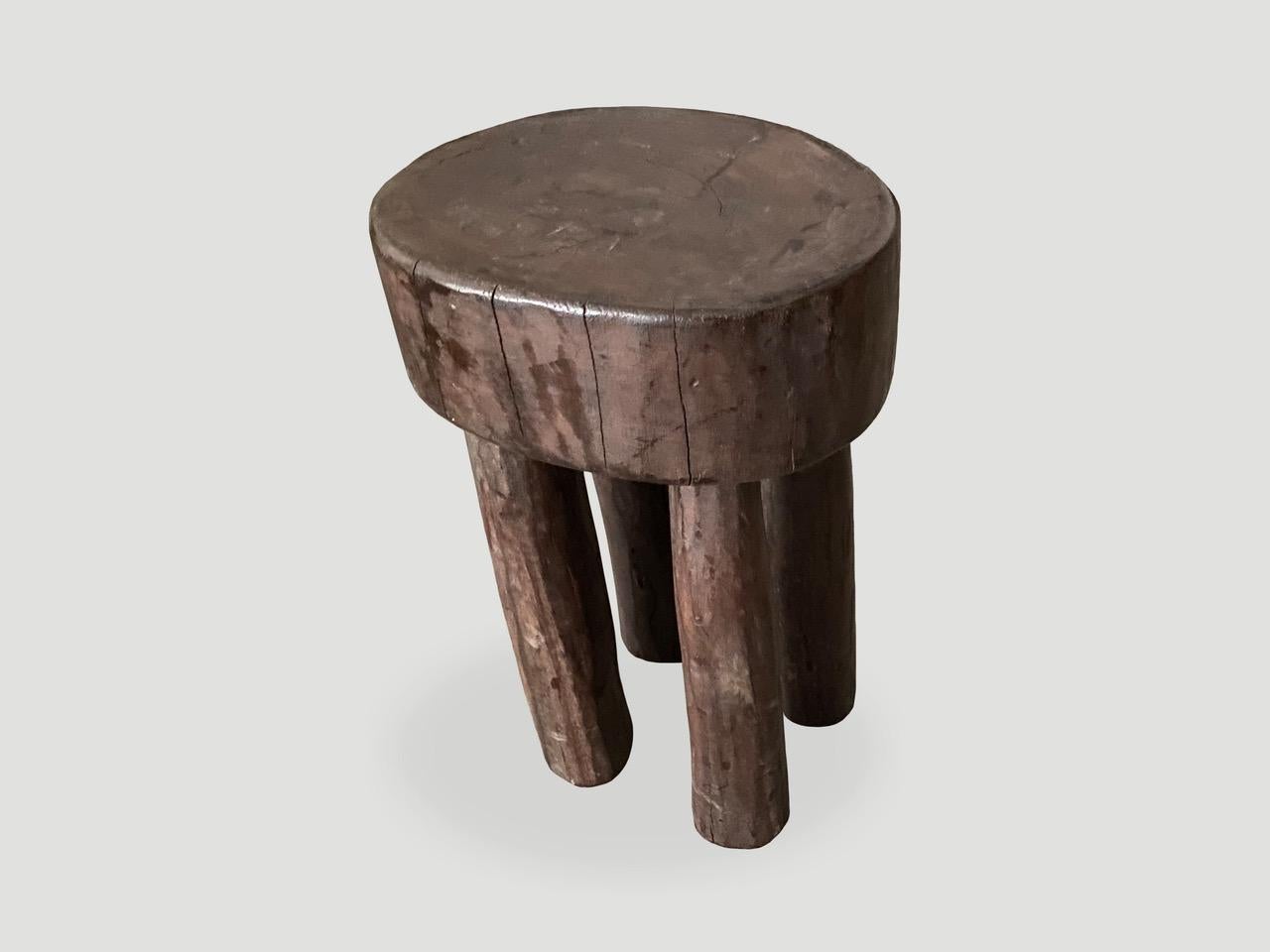 Antique African side table or stool hand carved from a single block of mahogany wood. We only source the best.

This side table or stool was sourced in the spirit of wabi-sabi, a Japanese philosophy that beauty can be found in imperfection and