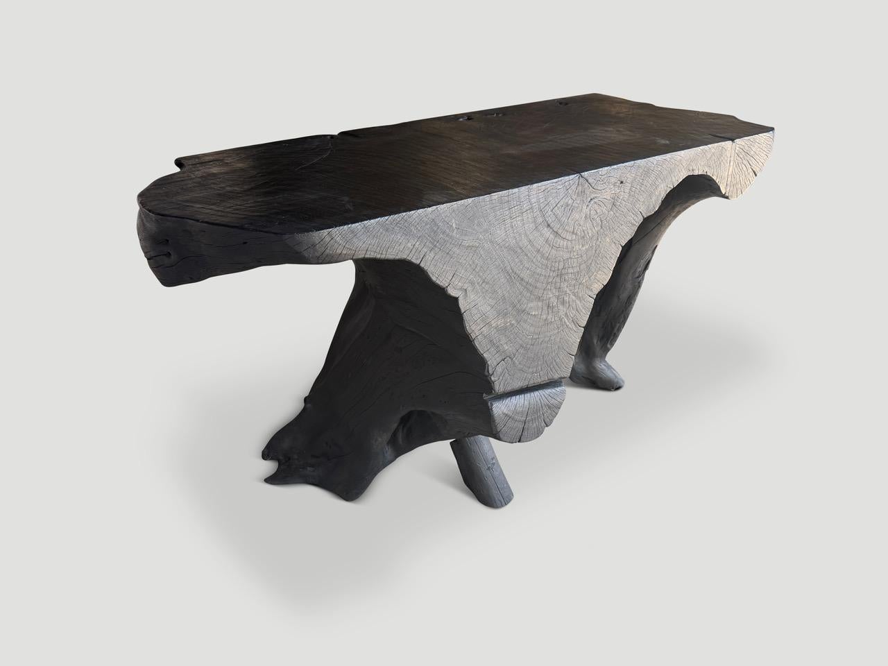 Organic Modern Andrianna Shamaris Mahogany Wood Sculptural Charred Console Table For Sale