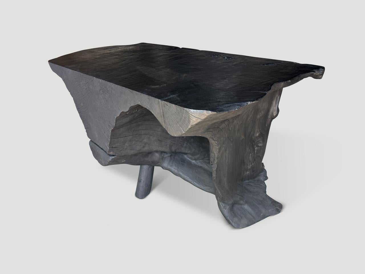 Andrianna Shamaris Mahogany Wood Sculptural Charred Console Table In Excellent Condition For Sale In New York, NY