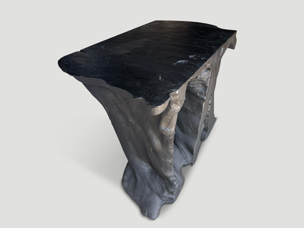 Contemporary Andrianna Shamaris Mahogany Wood Sculptural Charred Console Table For Sale