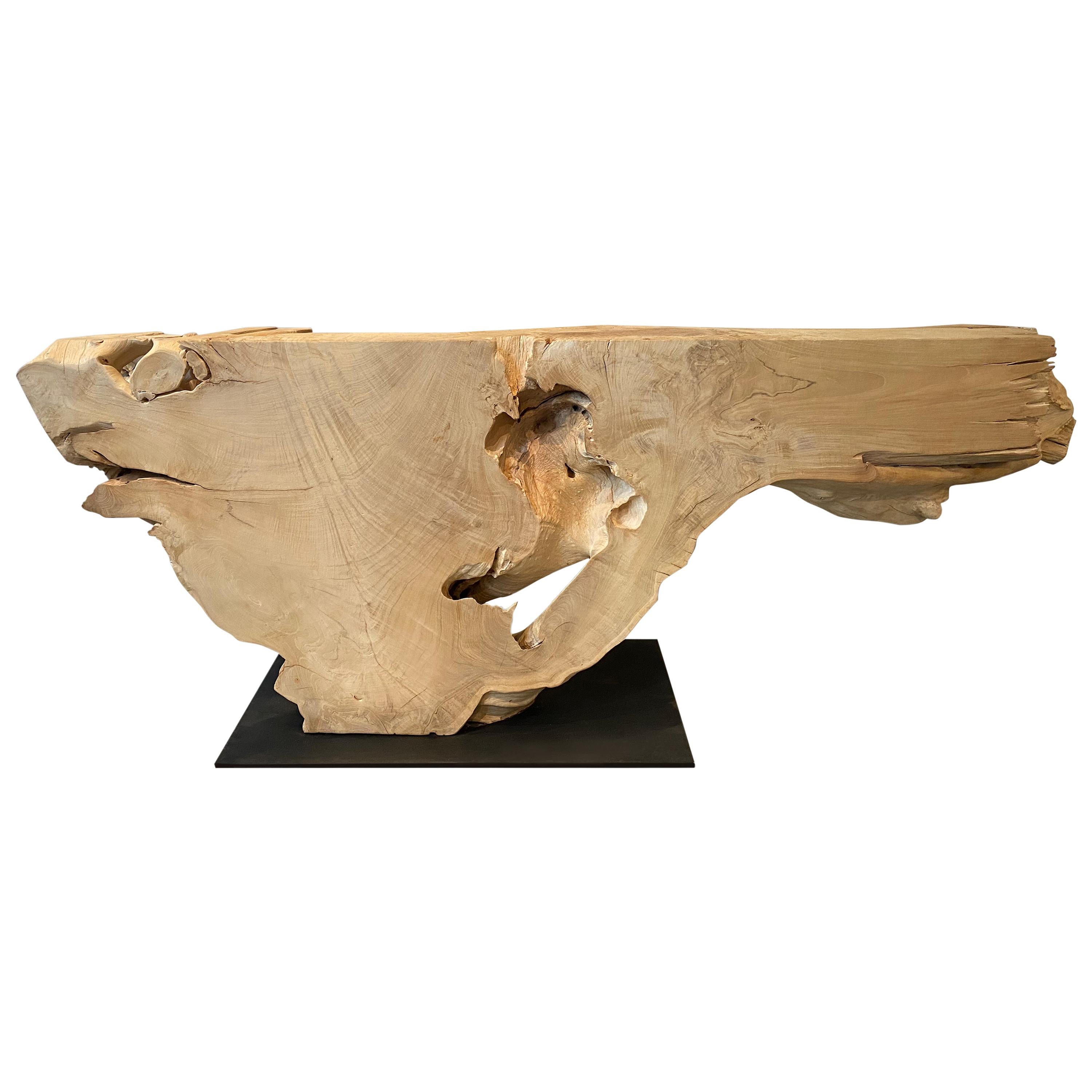 Console massive Andrianna Shamaris en bois de teck blanchi en vente