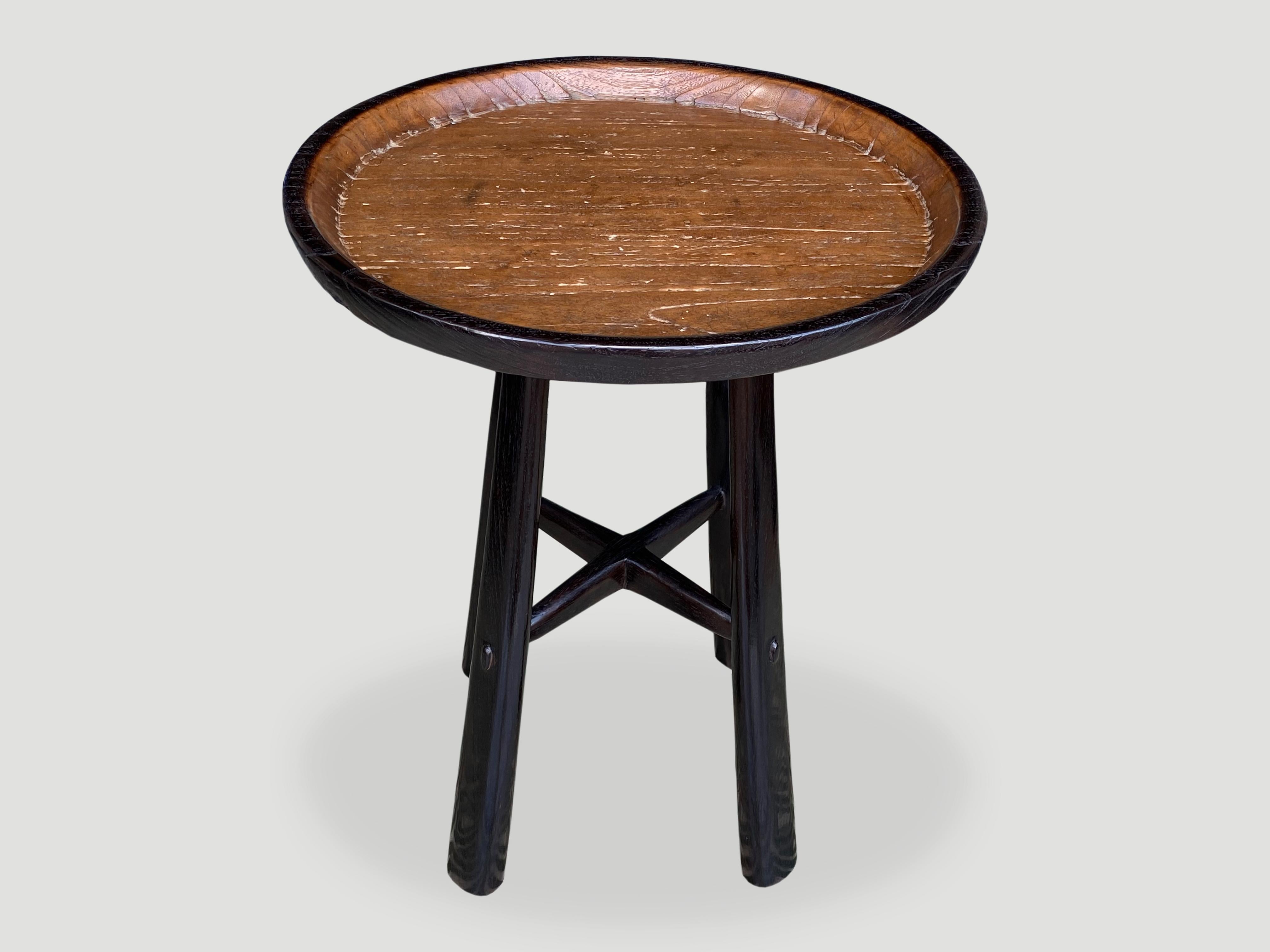 Andrianna Shamaris Midcentury Couture Antique Teak Wood Tray Side Table In Excellent Condition For Sale In New York, NY