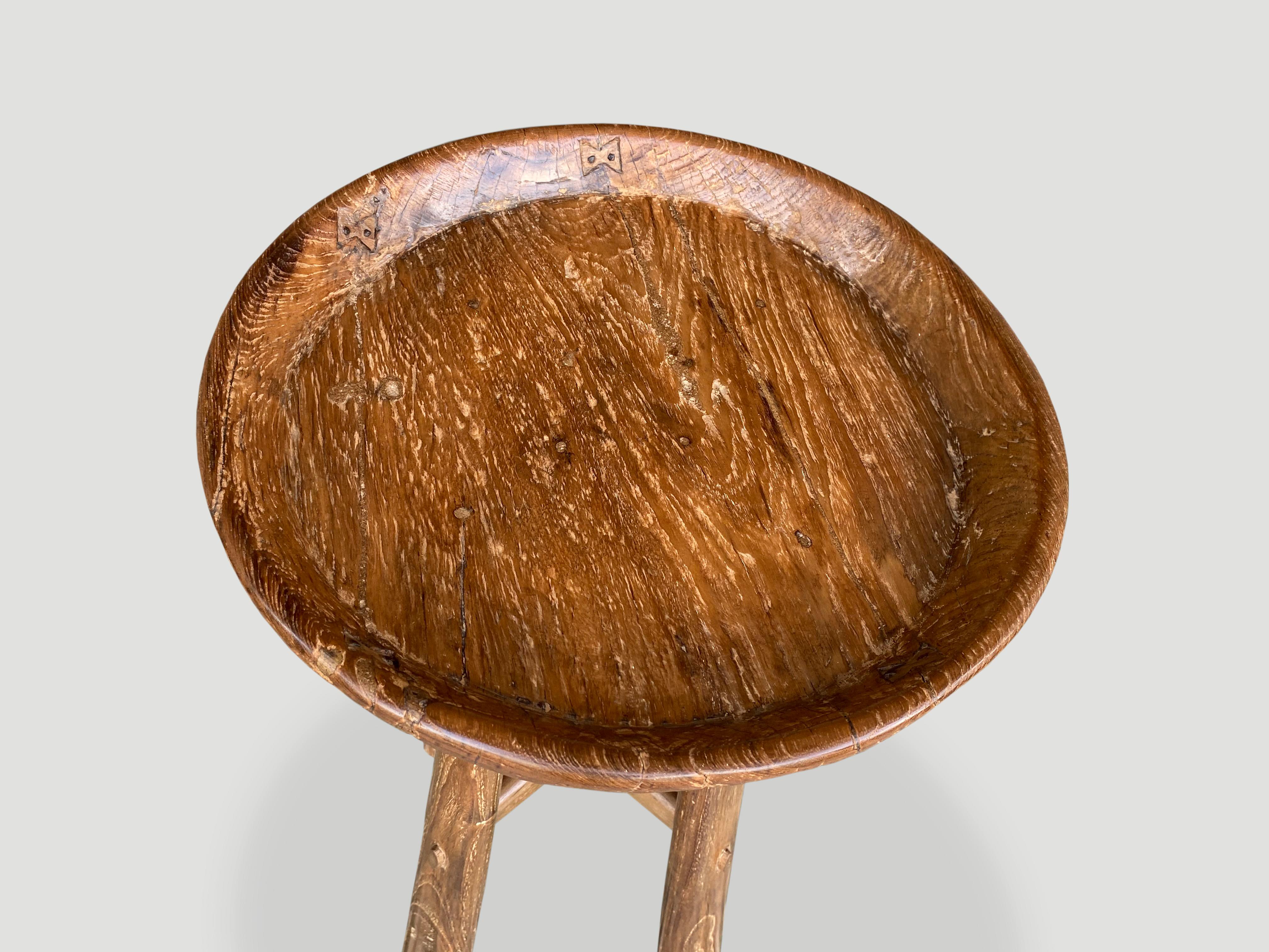 Andrianna Shamaris Midcentury Couture Antique Teak Wood Tray Side Table In Excellent Condition In New York, NY