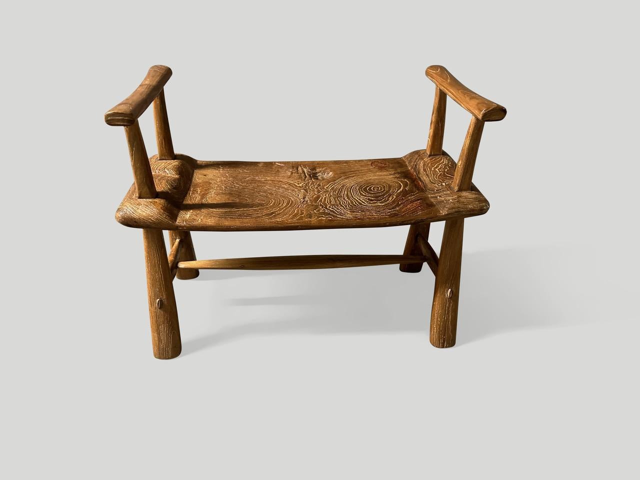 Mid-Century Modern Andrianna Shamaris Mid Century Couture Bench With Arms For Sale