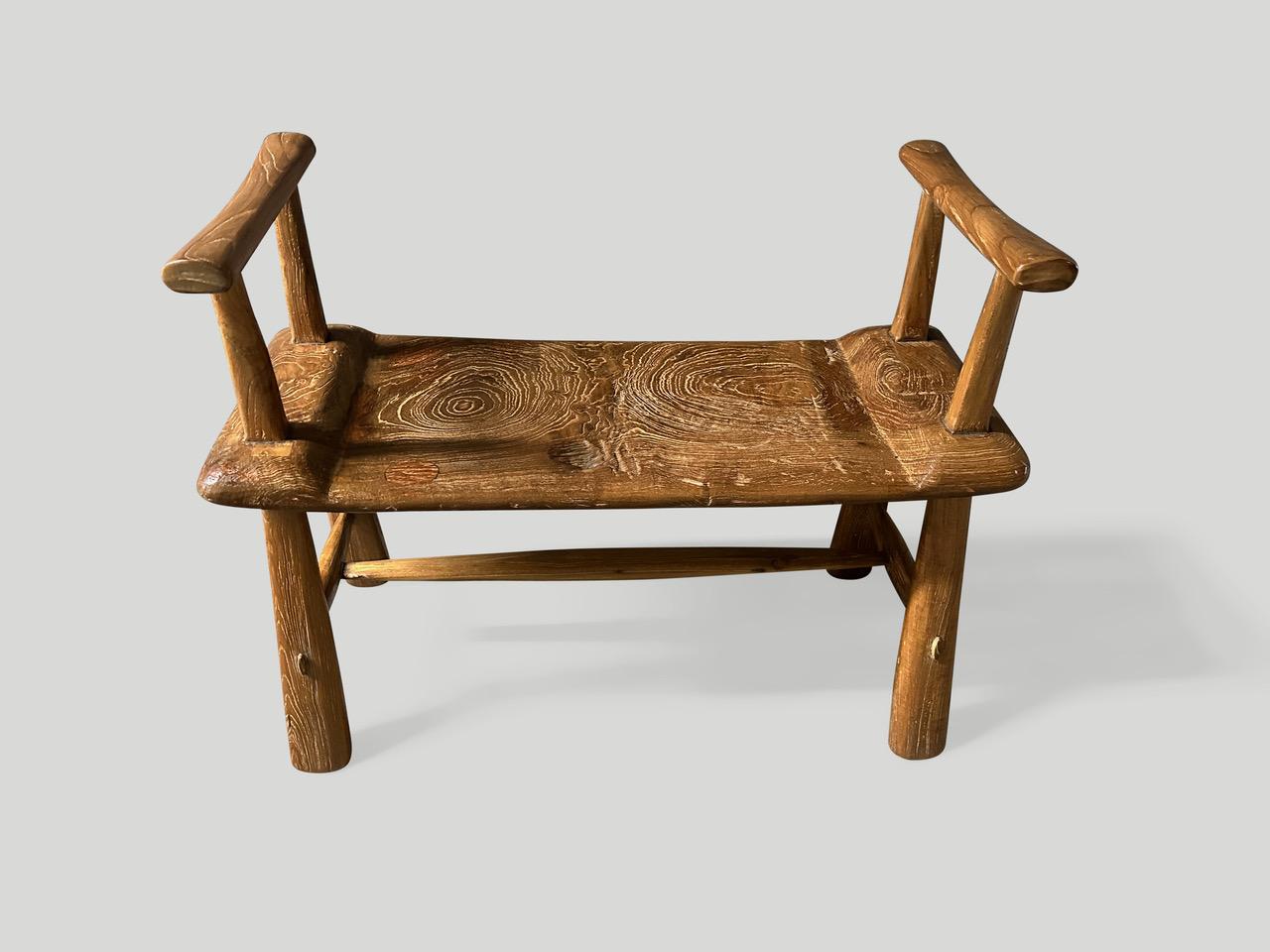 Andrianna Shamaris Mid Century Couture Bench With Arms For Sale