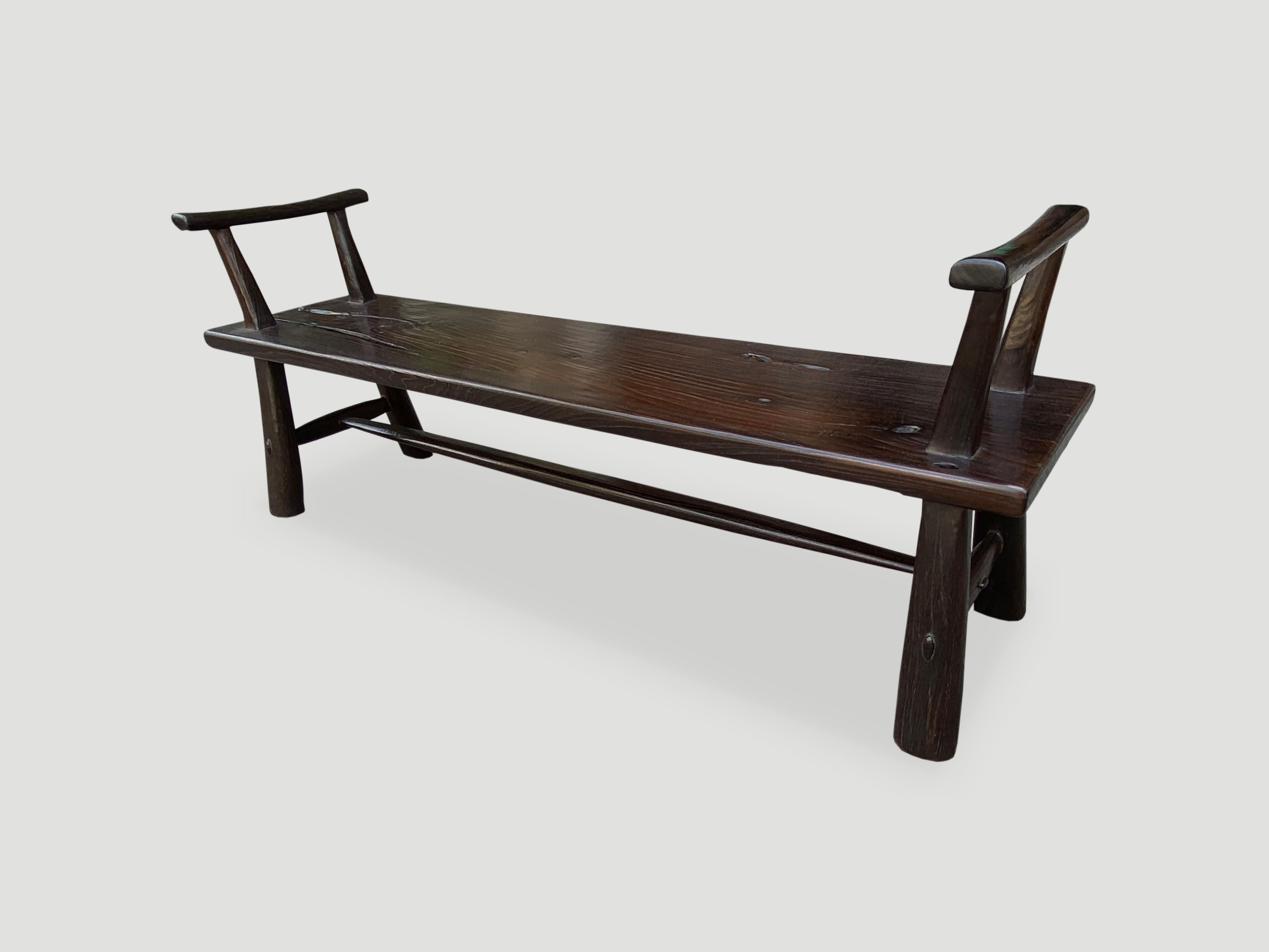 Mid-Century Modern Andrianna Shamaris Midcentury Couture Espresso Stained Teak Bench with Arms