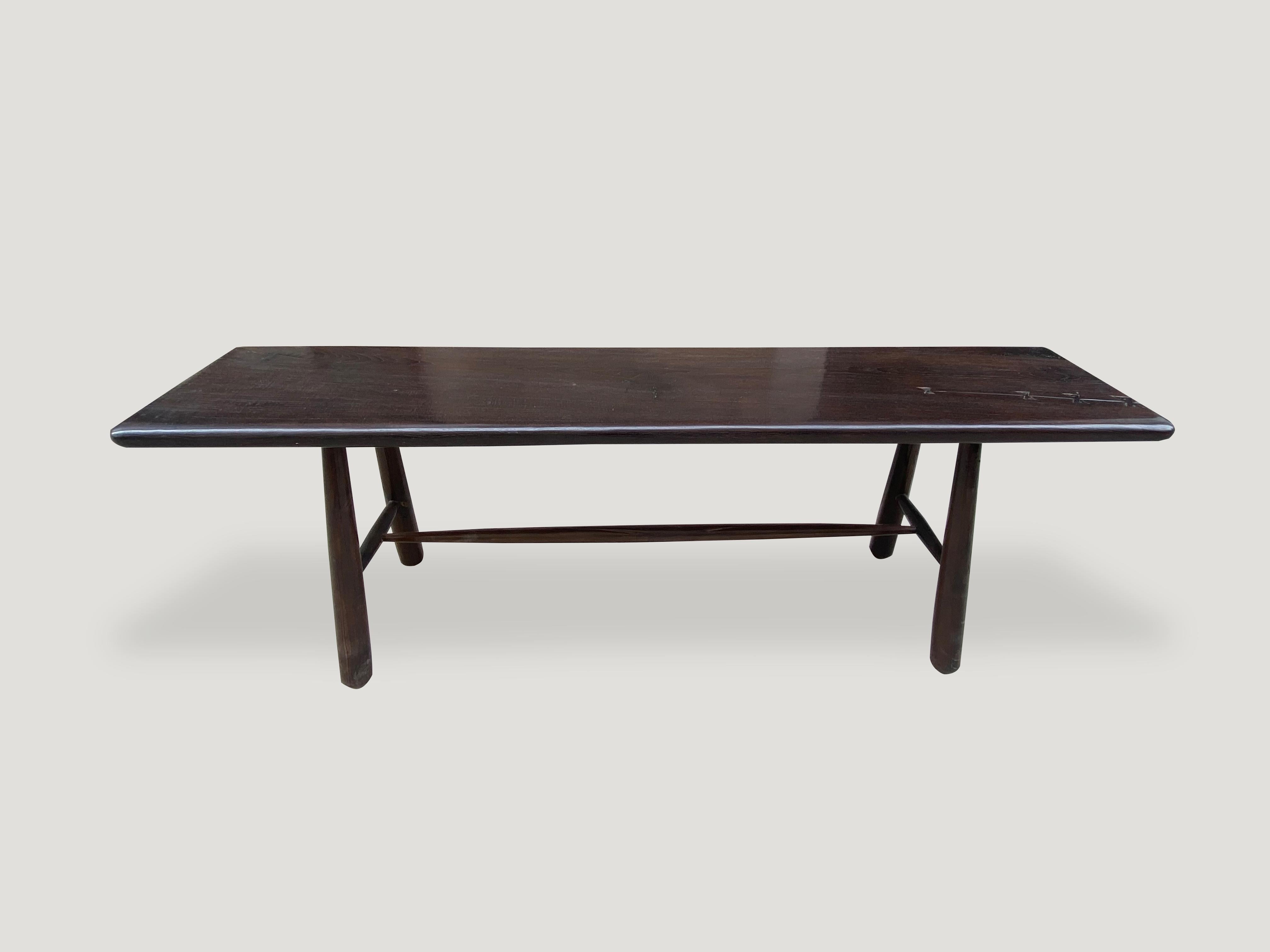 Andrianna Shamaris Midcentury Couture Espresso Stained Teak Wood Console Table In Excellent Condition For Sale In New York, NY