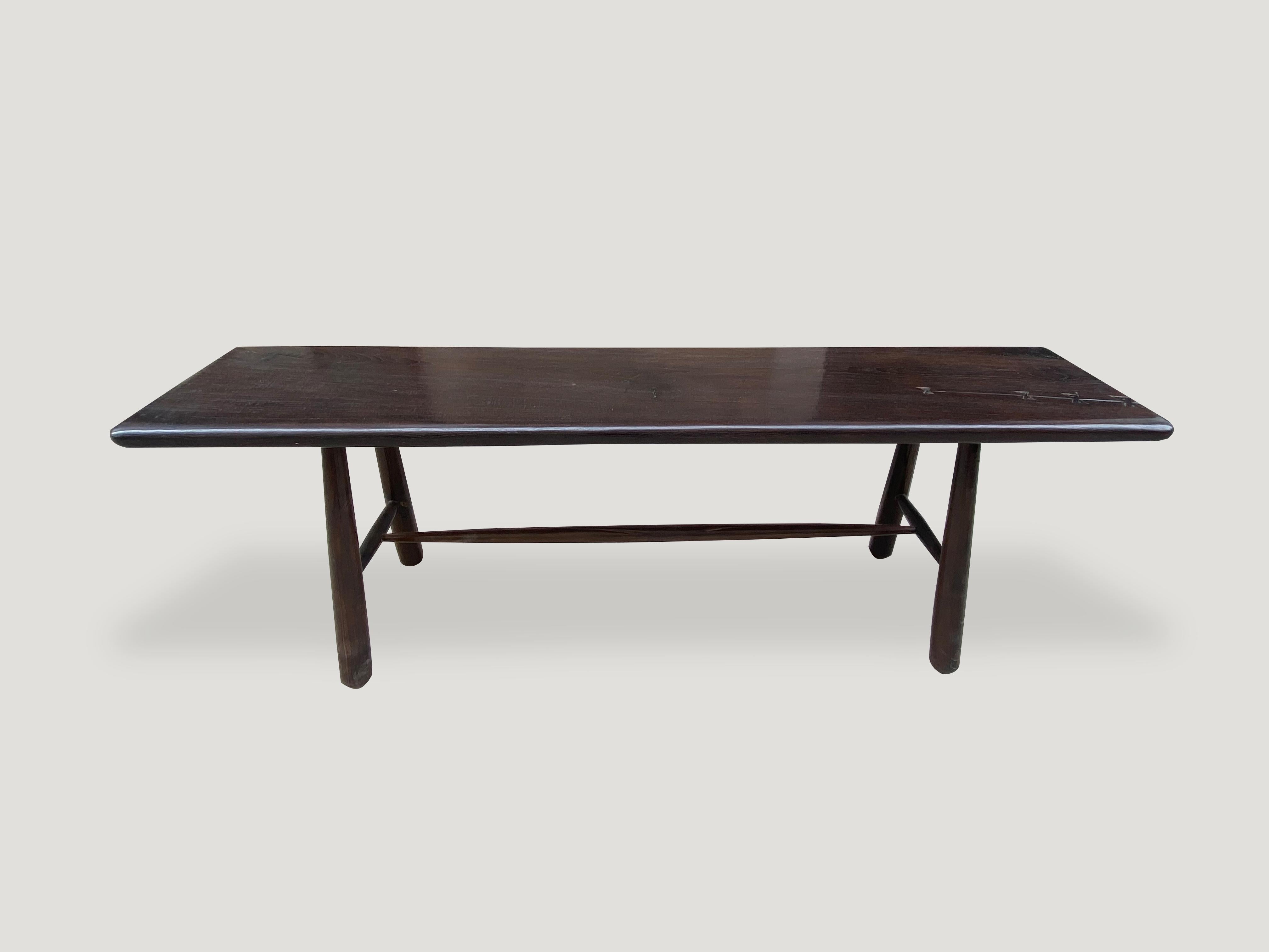 Andrianna Shamaris Midcentury Couture Espresso Stained Teak Wood Console Table In Excellent Condition For Sale In New York, NY