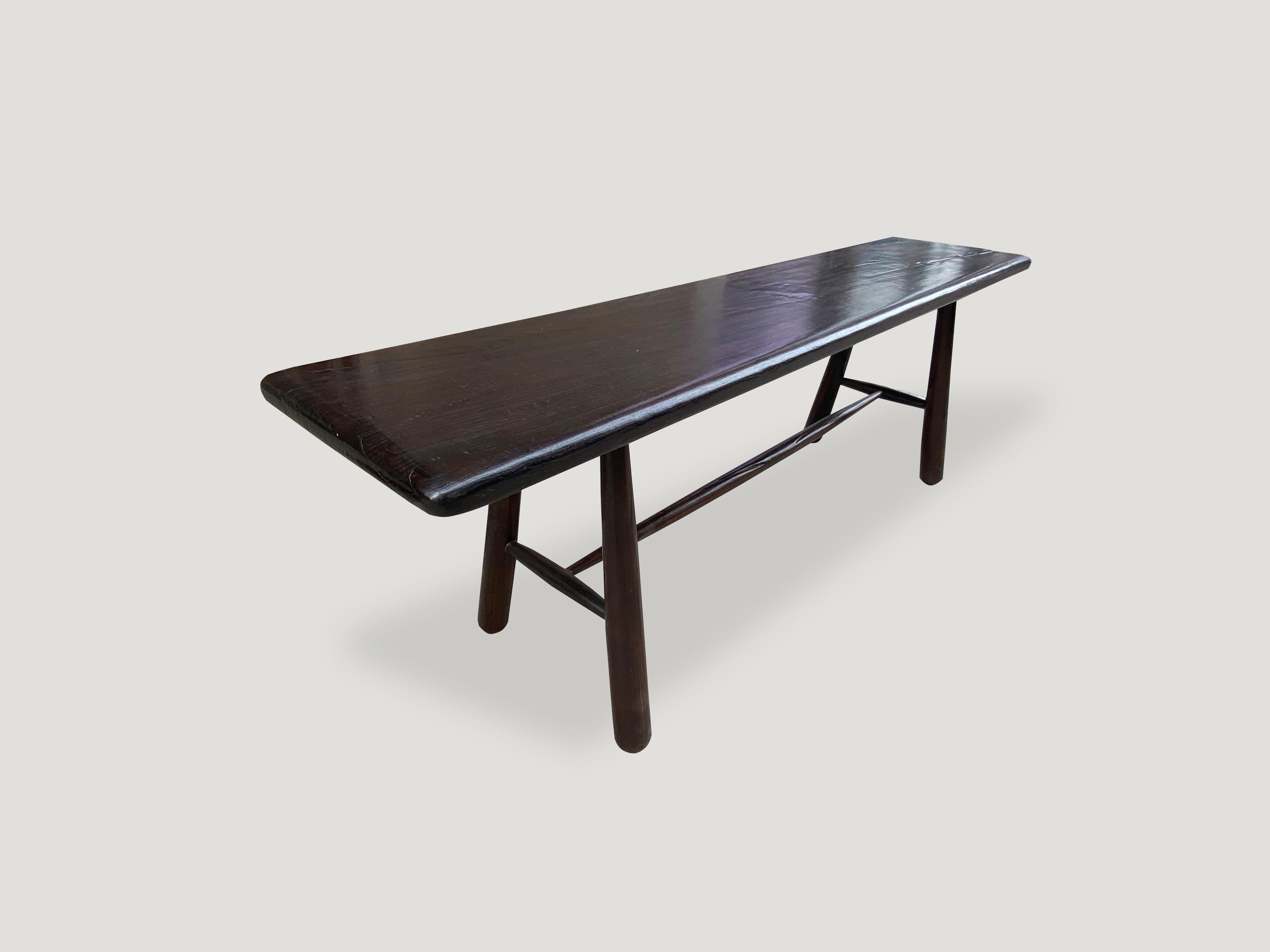 Contemporary Andrianna Shamaris Midcentury Couture Espresso Stained Teak Wood Console Table For Sale