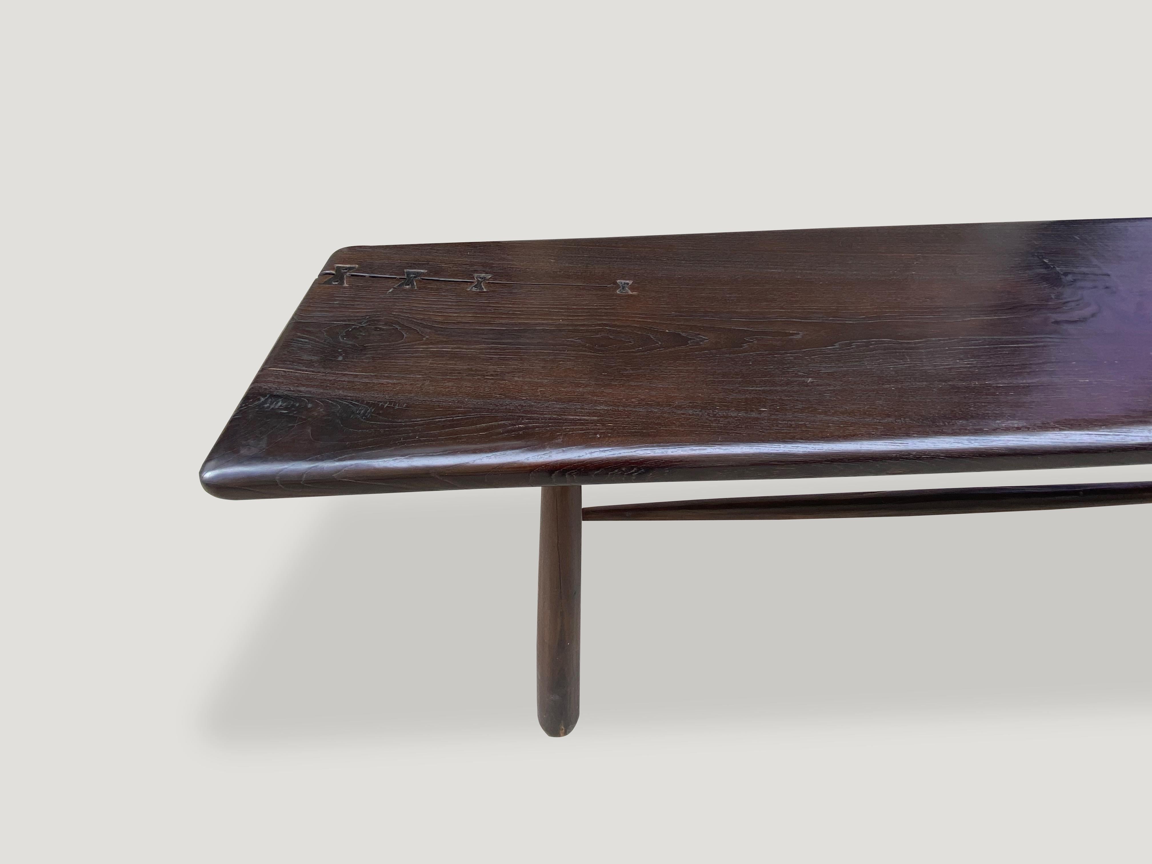 Andrianna Shamaris Midcentury Couture Espresso Stained Teak Wood Console Table For Sale 3