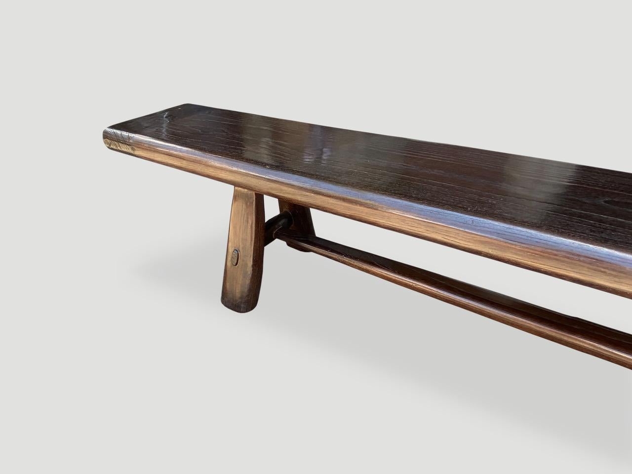 Mid-Century Modern Andrianna Shamaris Midcentury Couture Espresso Stained Teak Wood Long Bench For Sale