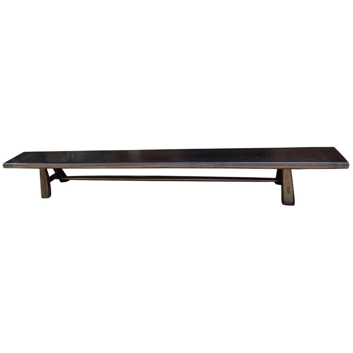 Andrianna Shamaris Midcentury Couture Espresso Stained Teak Wood Long Bench For Sale