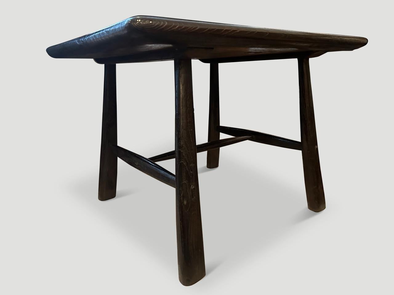 Andrianna Shamaris Mid Century Couture Espresso Stained Teak Wood Table In Excellent Condition For Sale In New York, NY