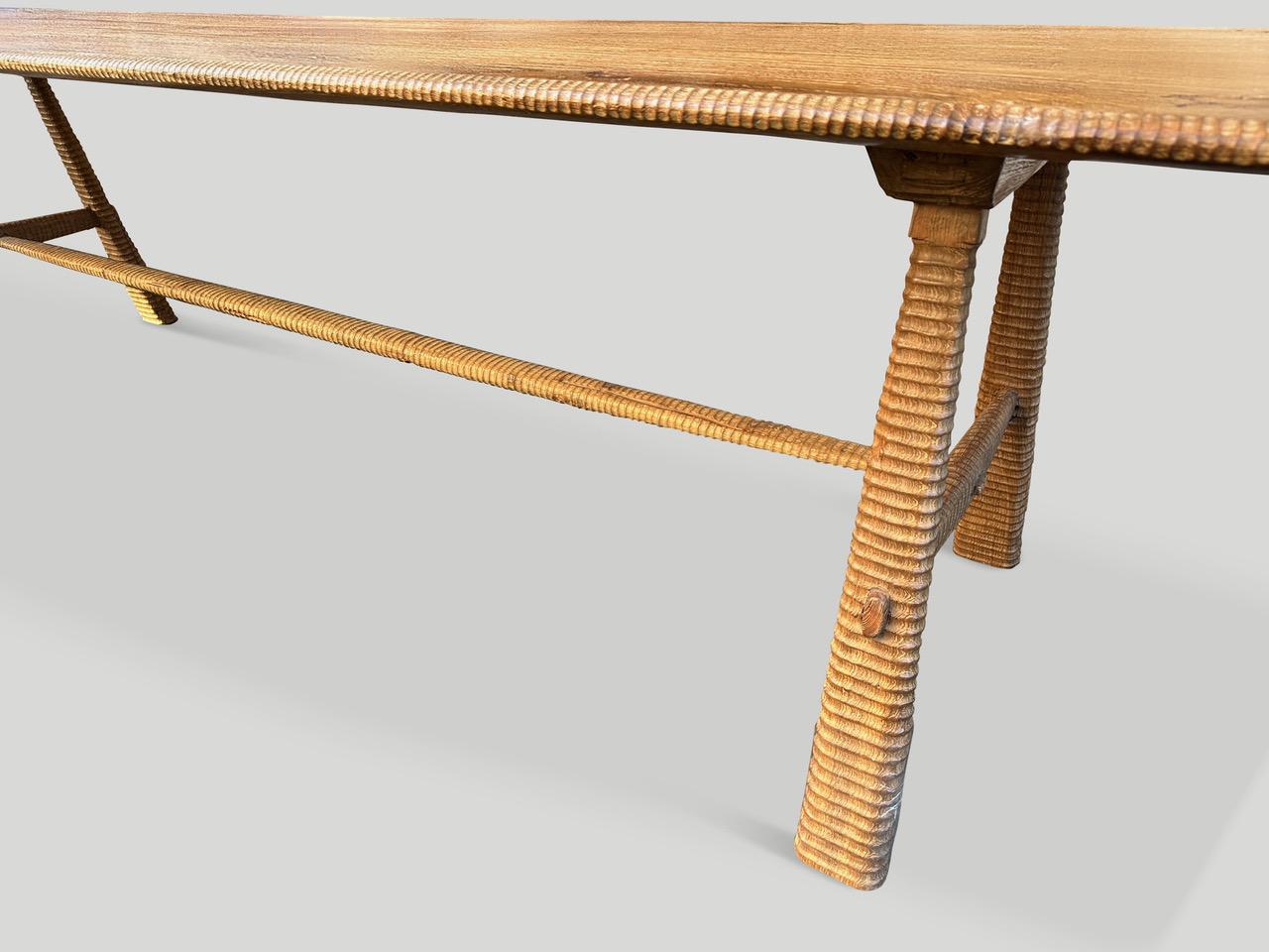 Contemporary Andrianna Shamaris Mid Century Couture Hand Carved Dining Table or Console For Sale
