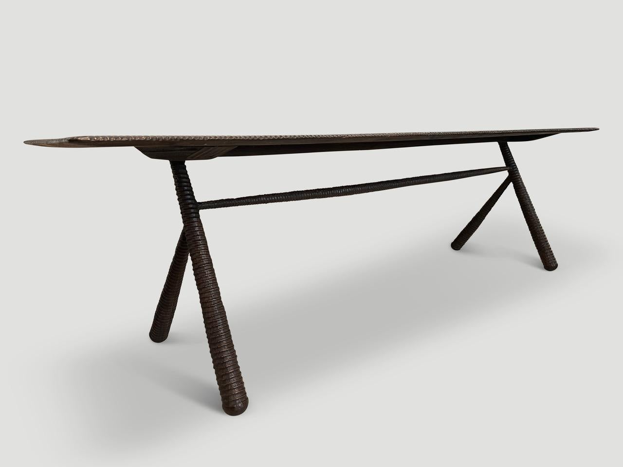 Contemporary Andrianna Shamaris Mid Century Couture Hand Carved Dining Table or Console For Sale