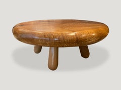 Andrianna Shamaris Midcentury Couture Impressive Round Teak Wood Coffee Table