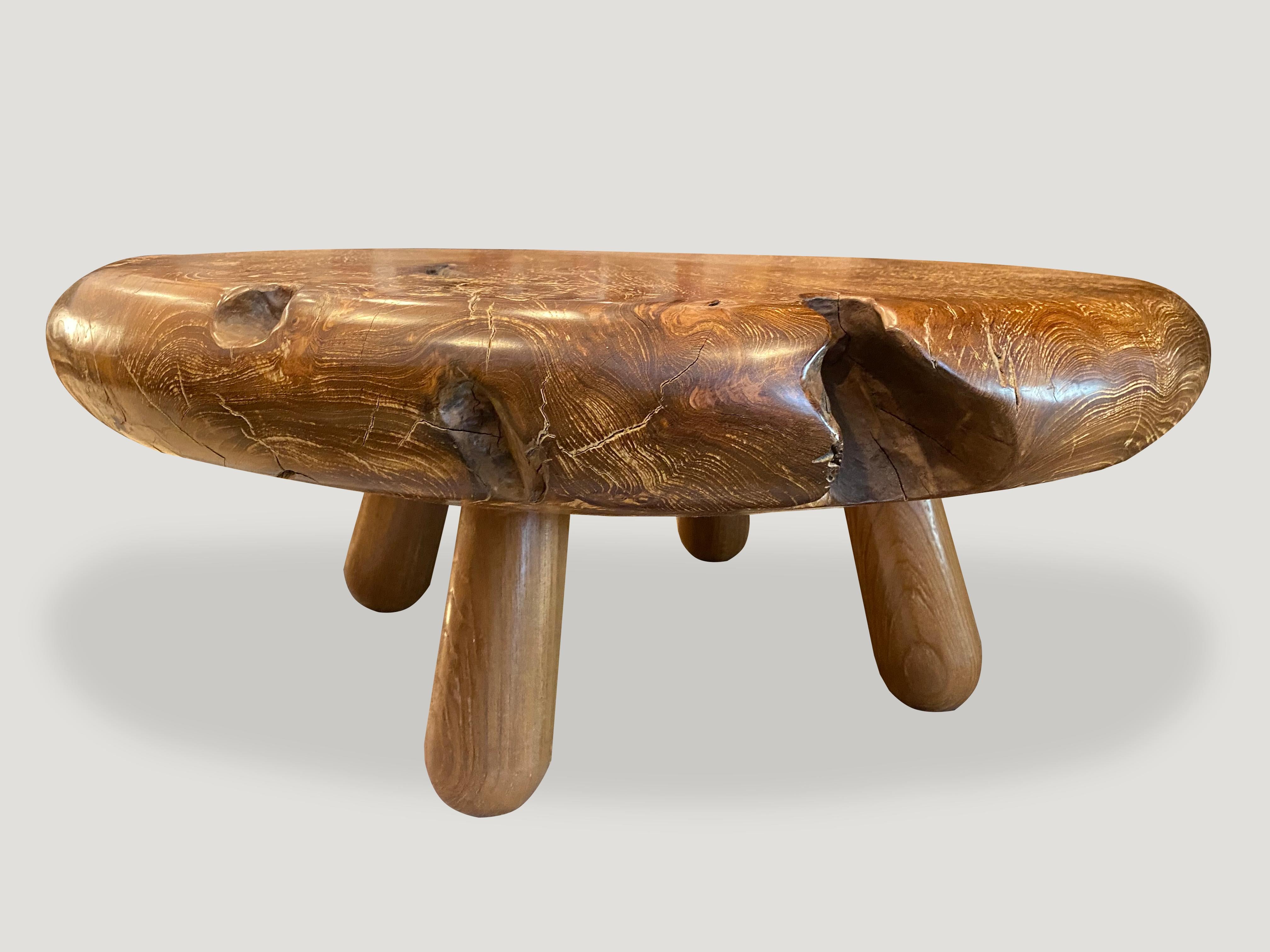 Mid-Century Modern Andrianna Shamaris Midcentury Couture Impressive Round Teak Wood Coffee Table