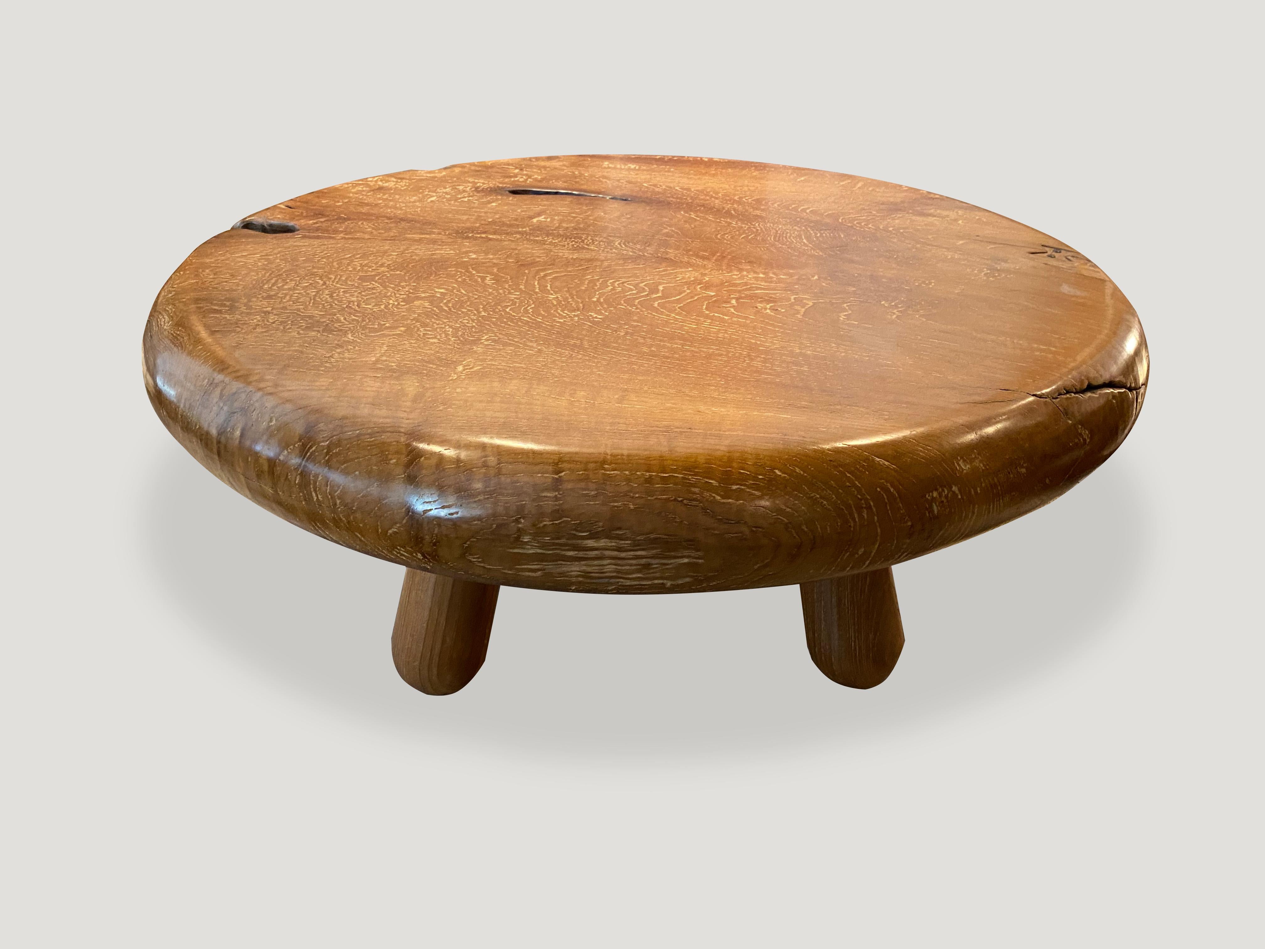 Andrianna Shamaris Midcentury Couture Impressive Round Teak Wood Coffee Table In Excellent Condition In New York, NY