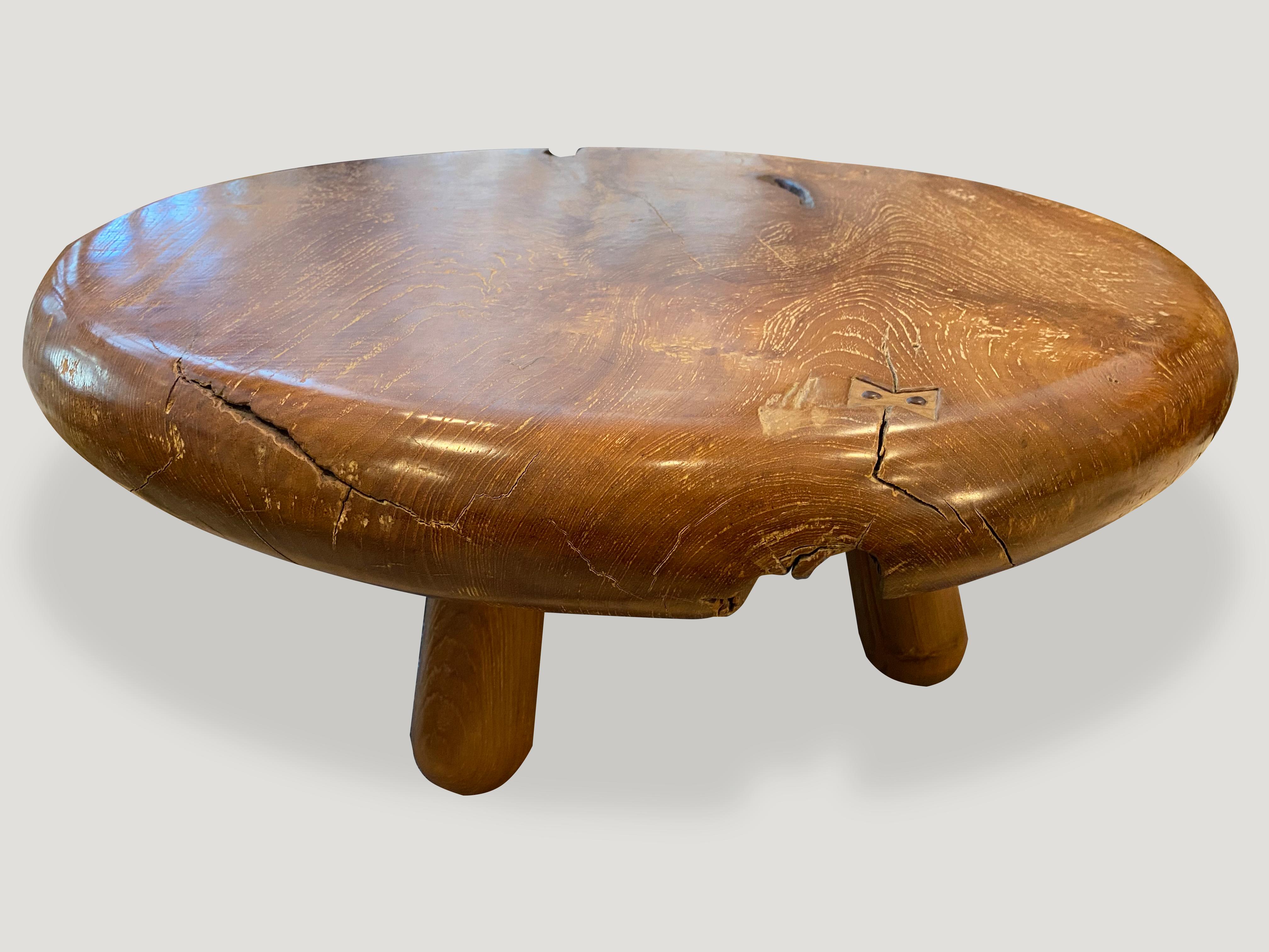 Mid-20th Century Andrianna Shamaris Midcentury Couture Impressive Round Teak Wood Coffee Table