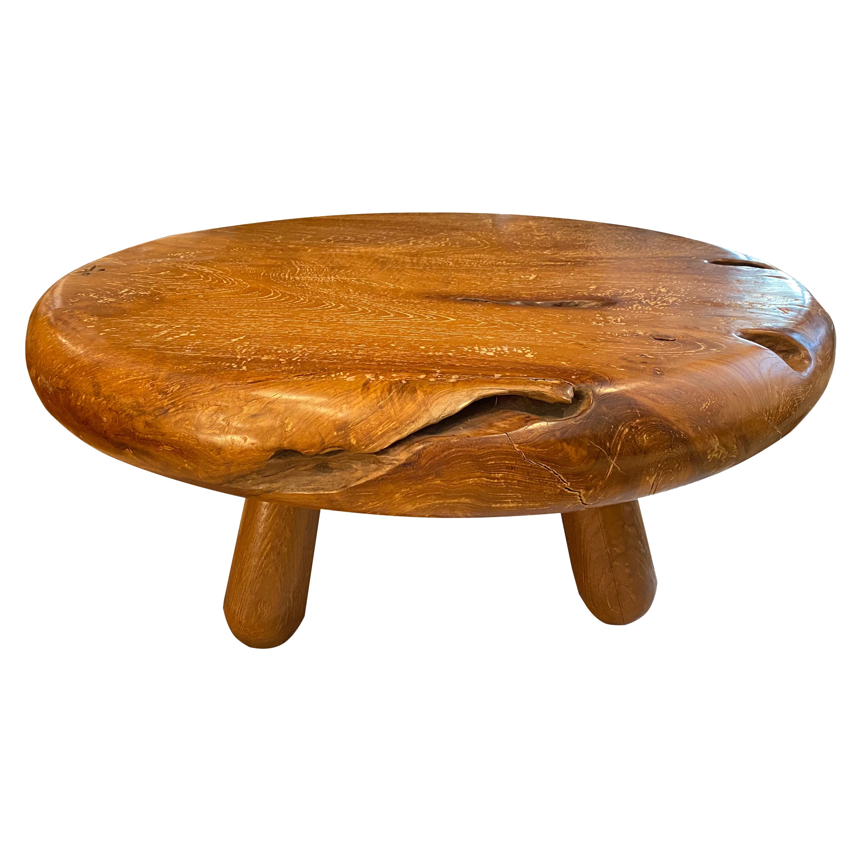 Andrianna Shamaris Midcentury Couture Impressive Round Teak Wood Coffee Table