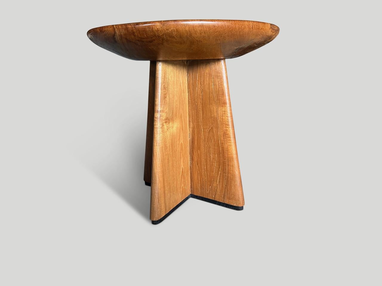 Magnificent 100 year old wood taken from my finest collection to produce this one of a kind large side table or entry table. The top has an impressive four inch bevel. We added butterflies inlaid into the wood and a recessed espresso finish on the