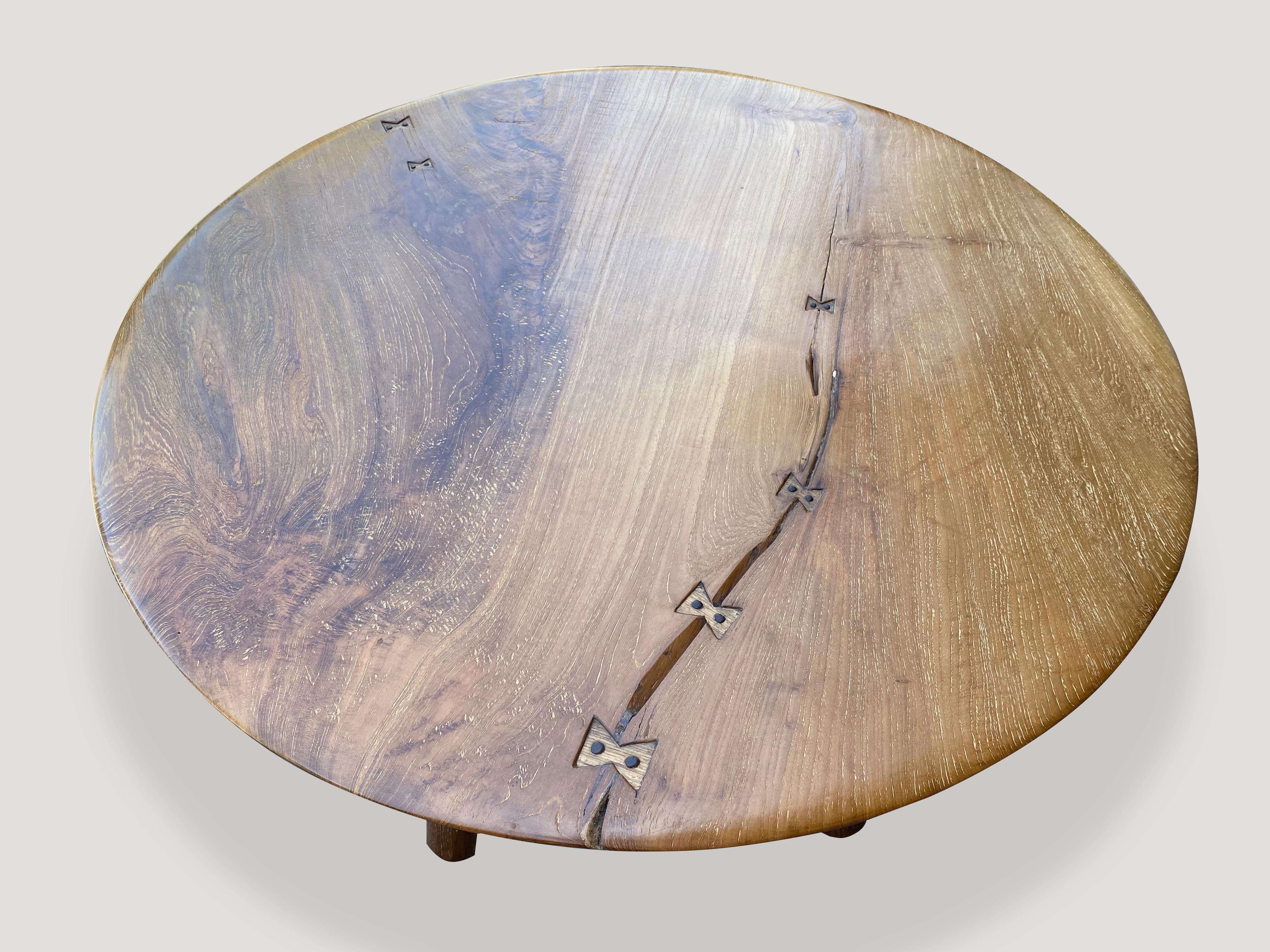 Mid-Century Modern Andrianna Shamaris Couture Round Butterfly Teak Wood Inlay Table