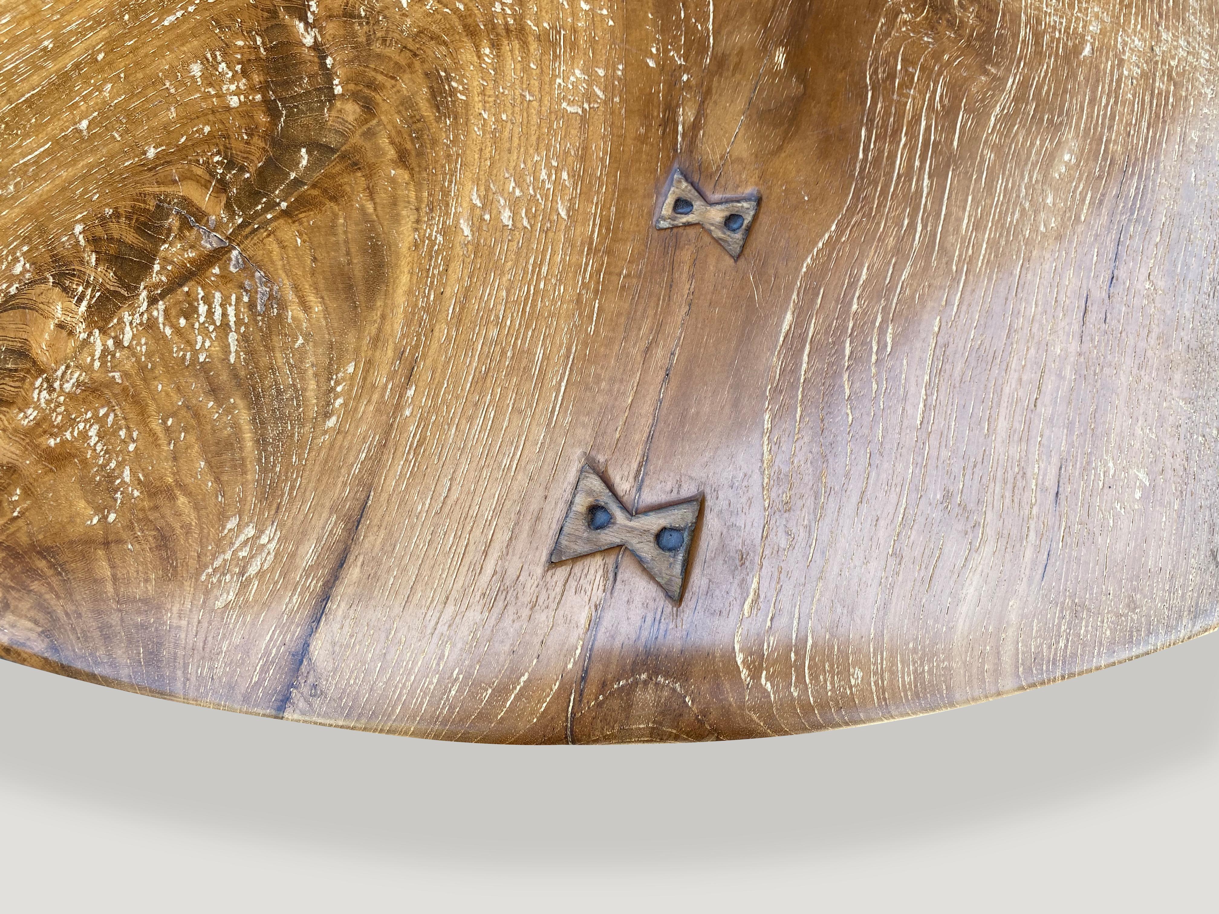 Andrianna Shamaris Couture Round Butterfly Teak Wood Inlay Table 1
