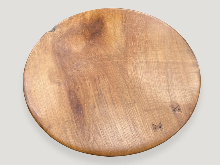 Andrianna Shamaris Midcentury Couture Round Teak Table with Butterflies Inlaid 3