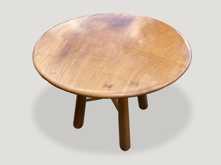 Mid-Century Modern Andrianna Shamaris Midcentury Couture Round Teak Table with Butterflies Inlaid