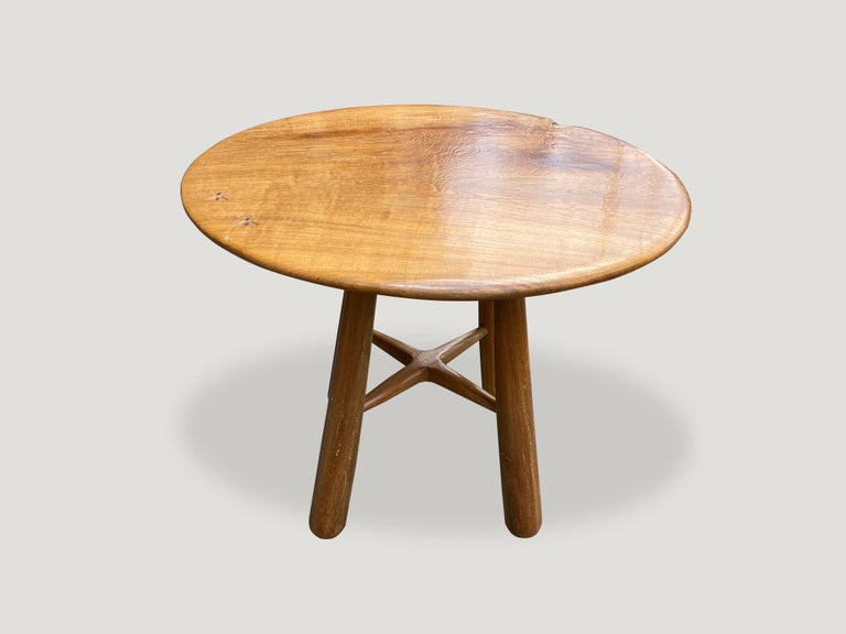 Andrianna Shamaris Midcentury Couture Round Teak Table with Butterflies Inlaid In Excellent Condition In New York, NY