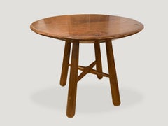 Andrianna Shamaris Midcentury Couture Teak Round Table with Butterflies Inlaid